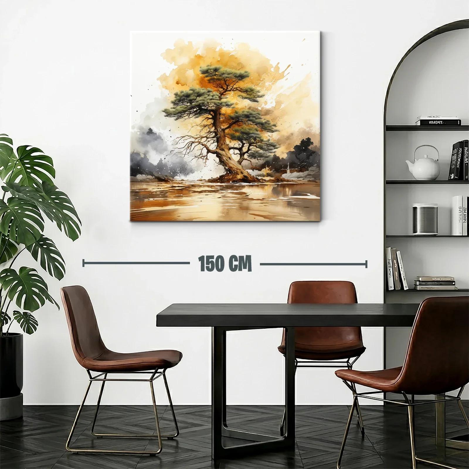 Árbol solitario sobre paisaje al atardecer dorado — miniatura 2
