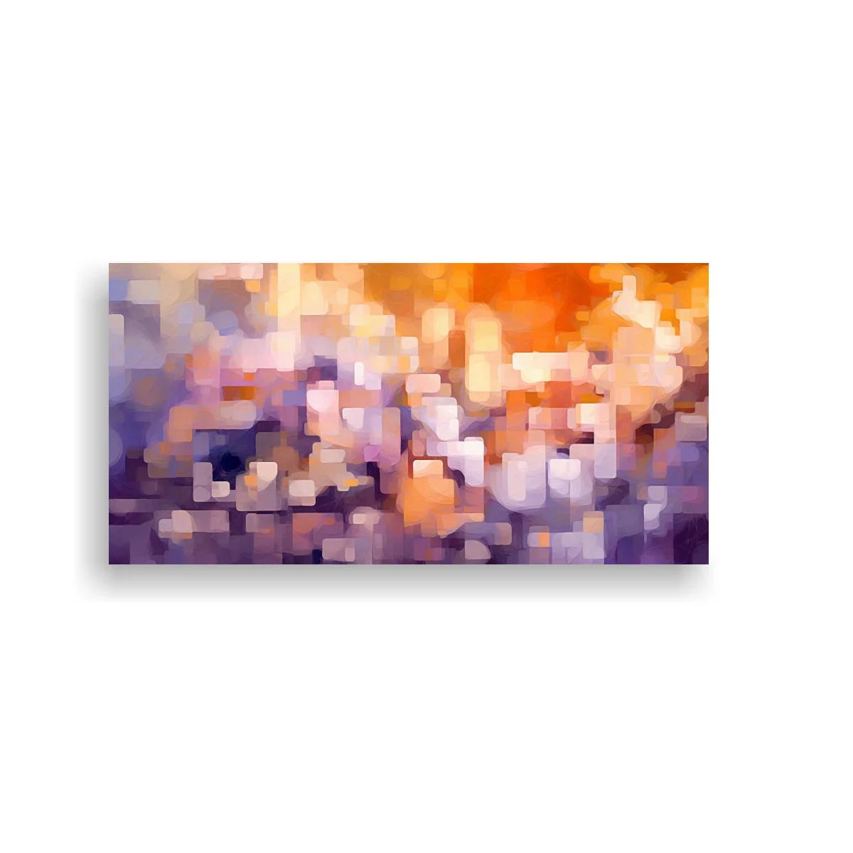 Cuadro mosaico abstracto de rectángulos en tonos lila y naranja