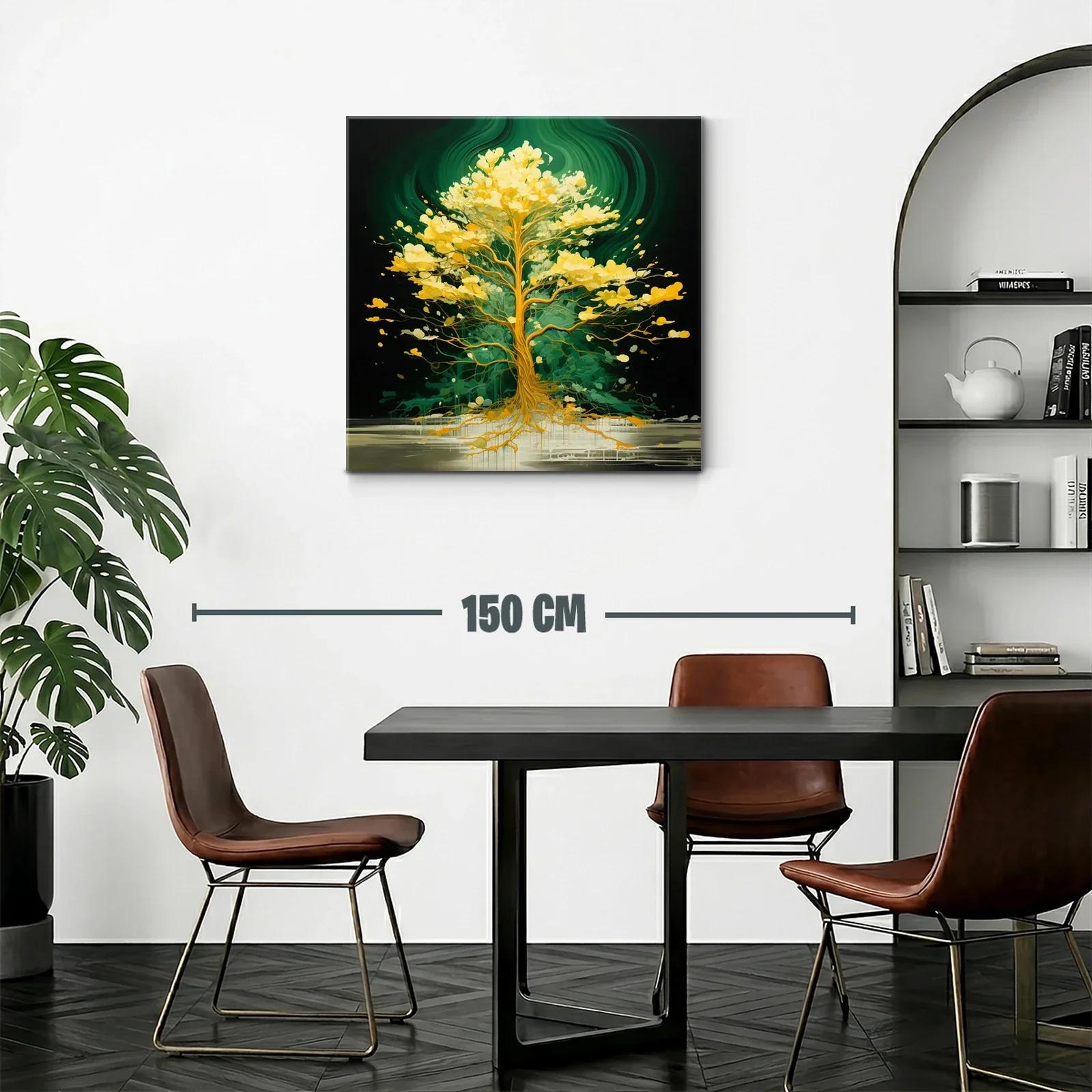 Árbol luminoso con tonos dorados sobre fondo verde oscuro — miniatura 2