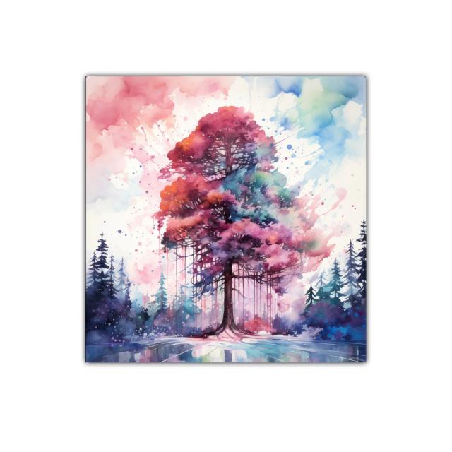 Árbol vibrante con colores intensos y surrealistas