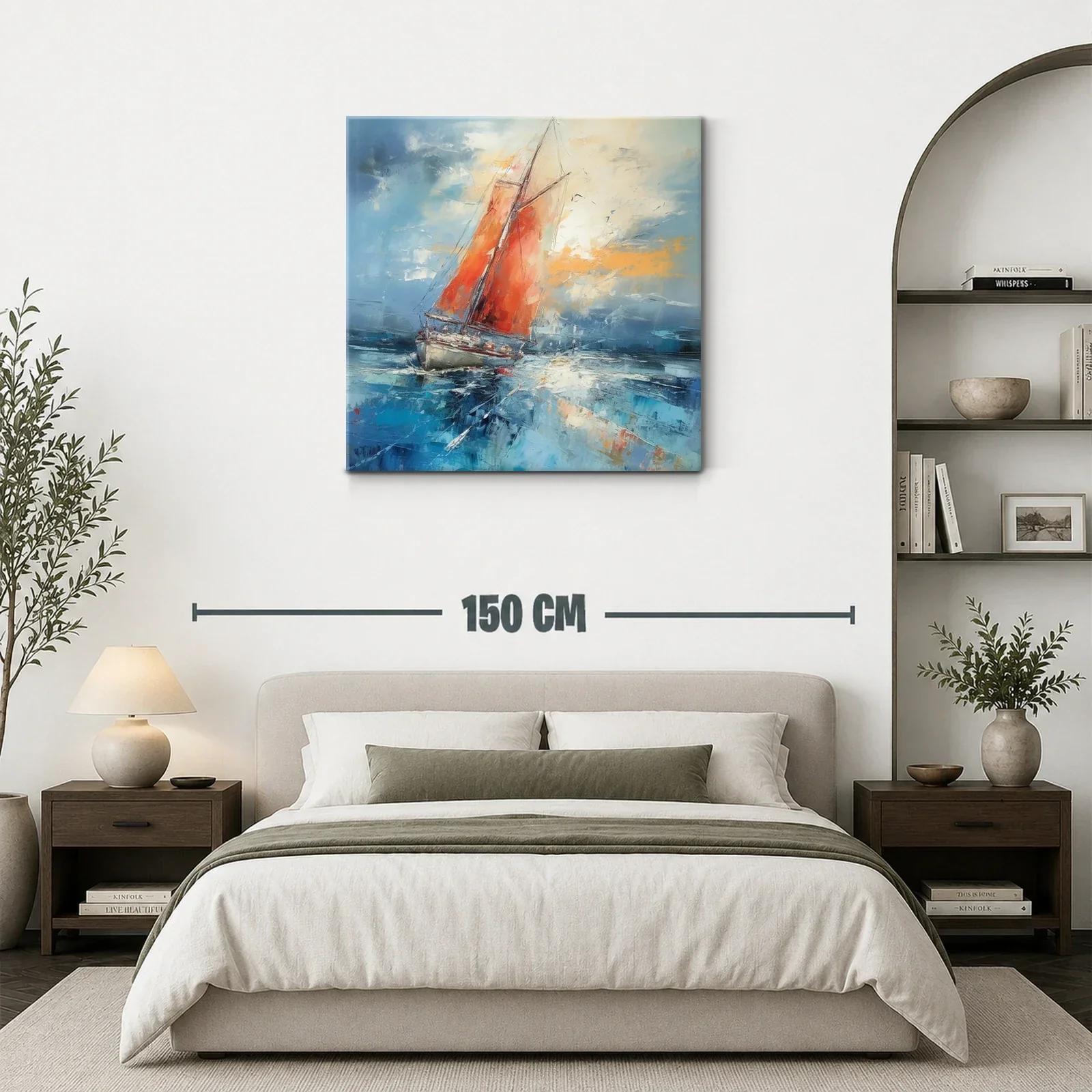 Barco de vela con tonos cálidos y mar azul profundo — miniatura 3