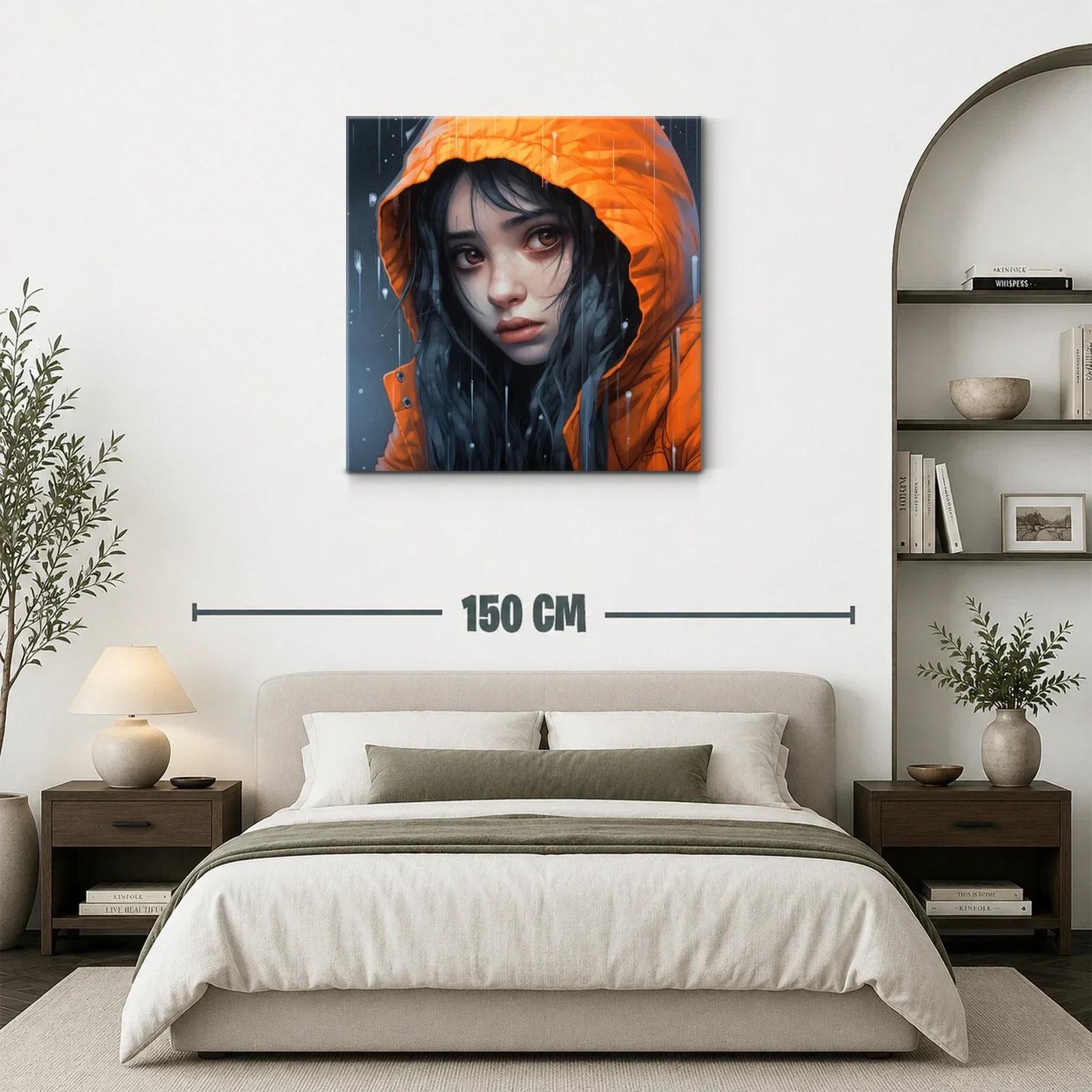 Retrato melancólico con capucha naranja bajo la lluvia — miniatura 3