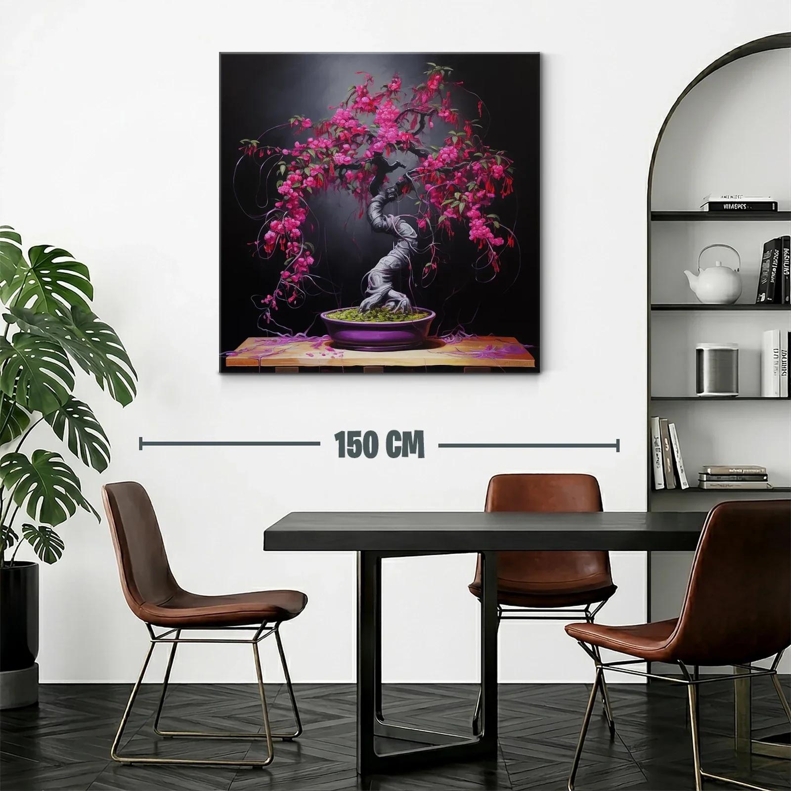 Bonsái con flores vibrantes sobre fondo oscuro — miniatura 2