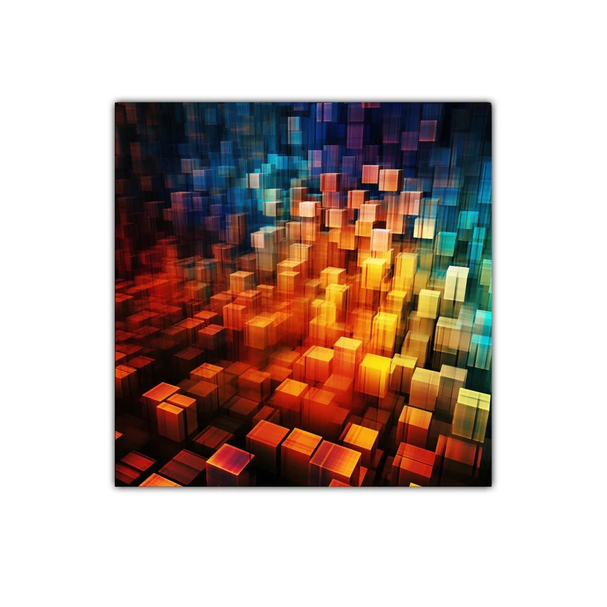 Composición abstracta de cubos en tonos cálidos y fríos