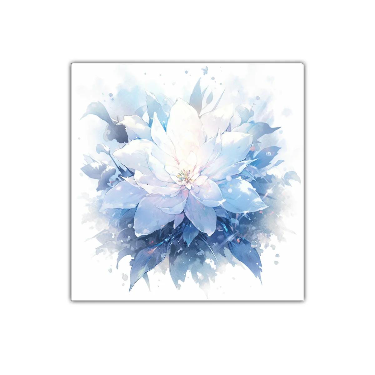 Flor blanca luminosa con tonos azules y ambiente etéreo — imagen principal