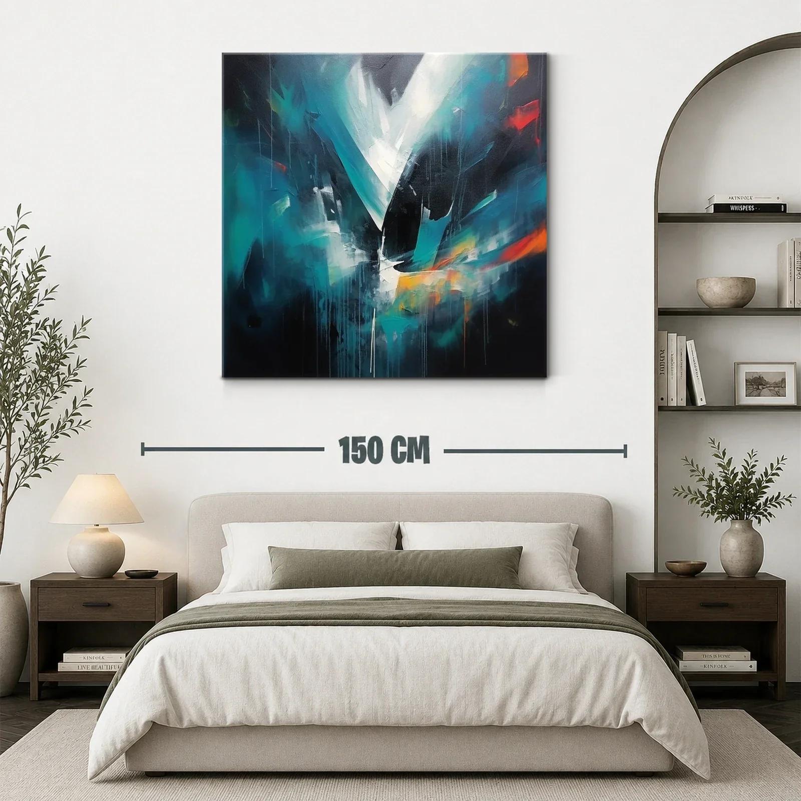 Cuadro abstracto en tonos azules con toques vibrantes — miniatura 3
