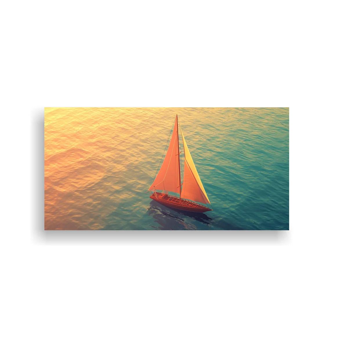 Cuadro velero de vela naranja sobre mar luminoso