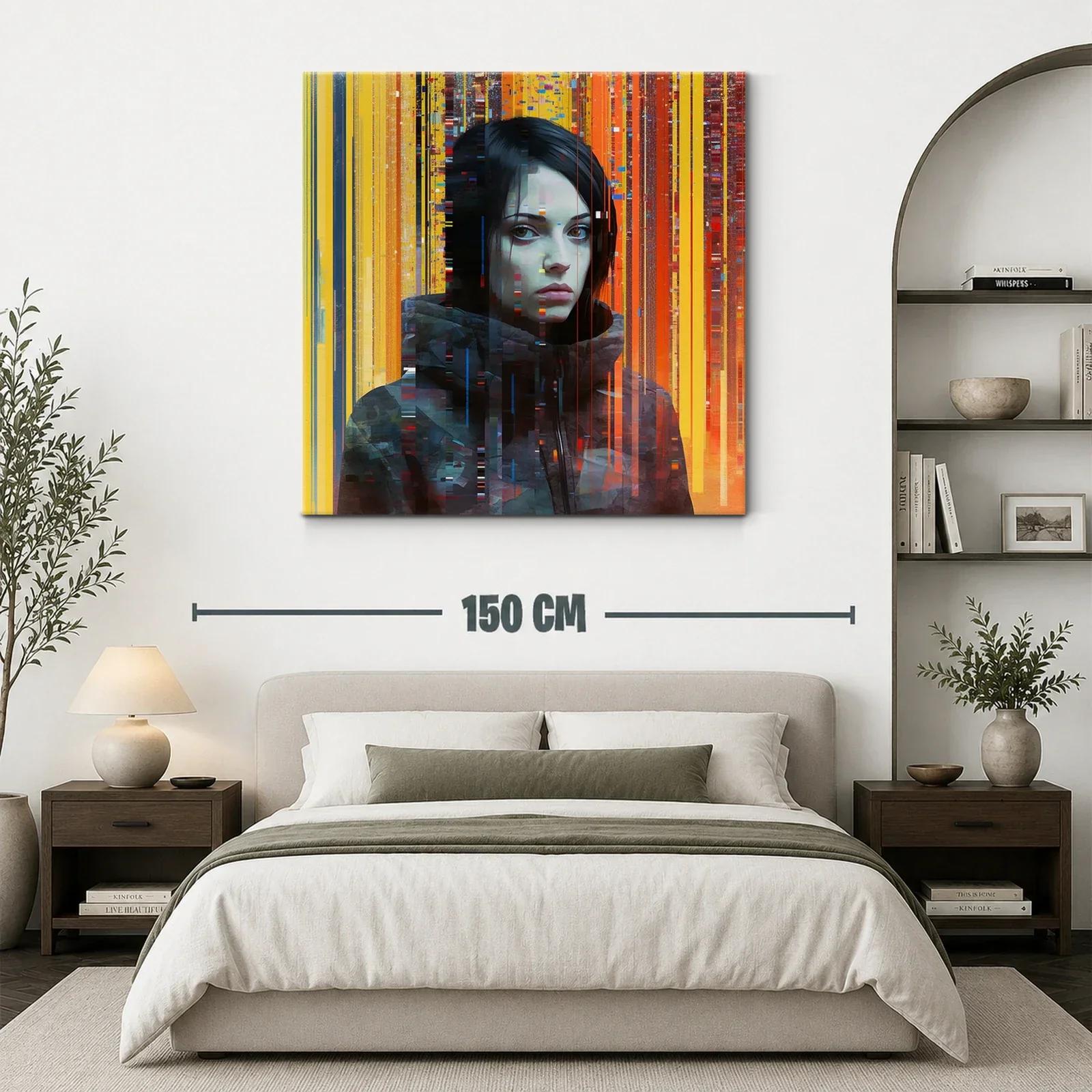 Retrato contemporáneo de mujer con luces digitales vibrantes — miniatura 3