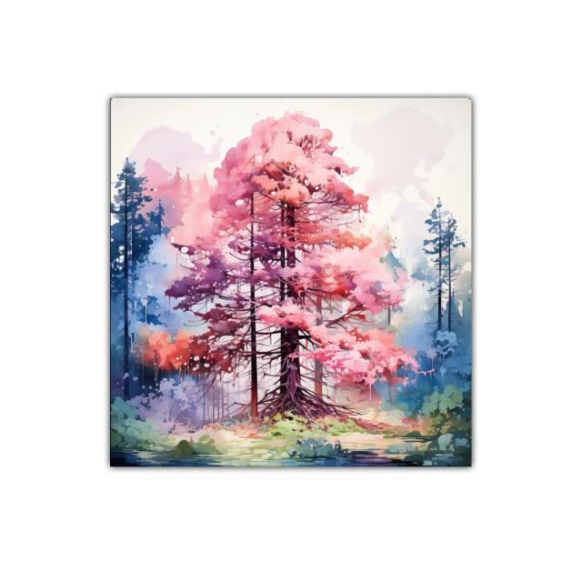 Árbol en tonos rosas y azules con atmósfera onírica