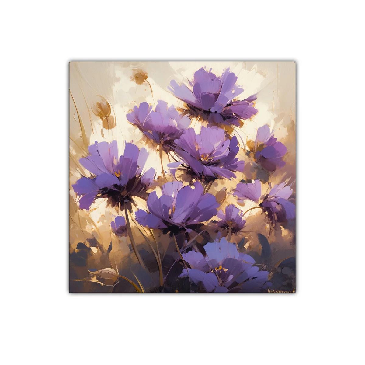 Flores lilas vibrantes con fondo cálido y luminoso