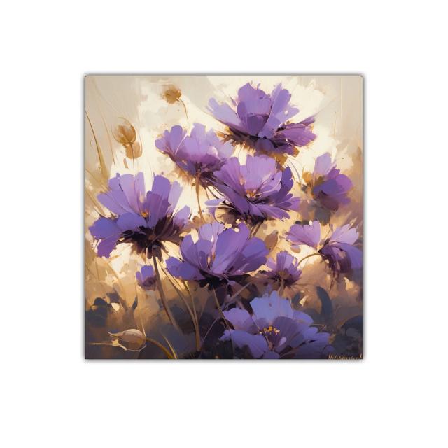 Flores lilas vibrantes con fondo cálido y luminoso