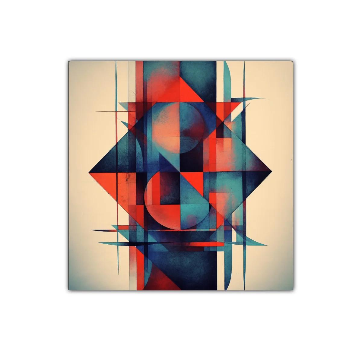 Composición geométrica vibrante en tonos rojo y azul — imagen principal