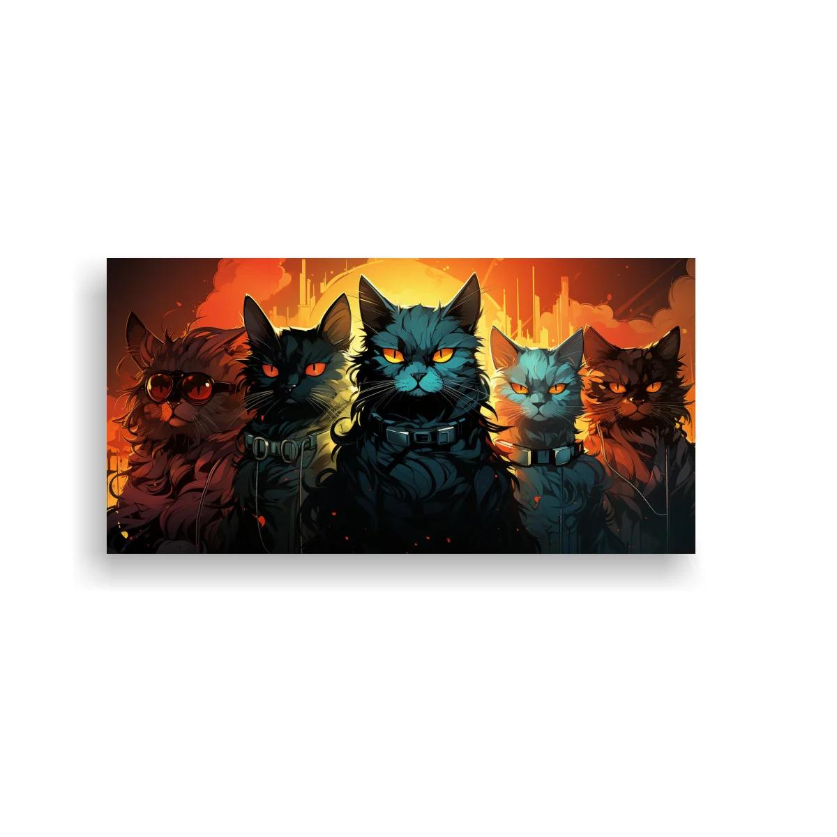 Cuadro grupo de gatos con collares y chispas
