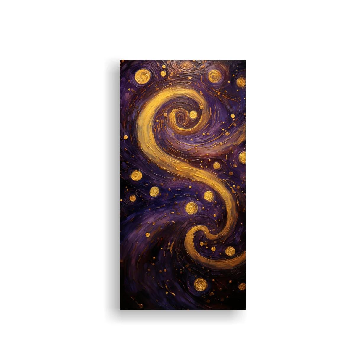 Cuadro espiral galáctica dorada sobre fondo violeta oscuro