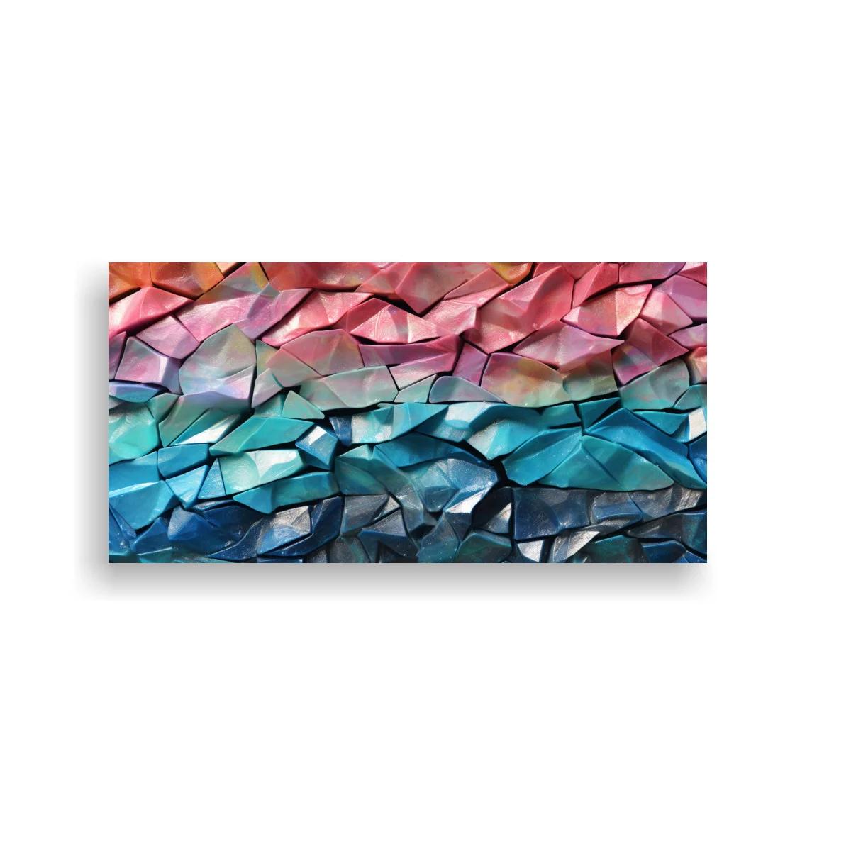 Cuadro mosaico geométrico con degradado rosa turquesa y azul