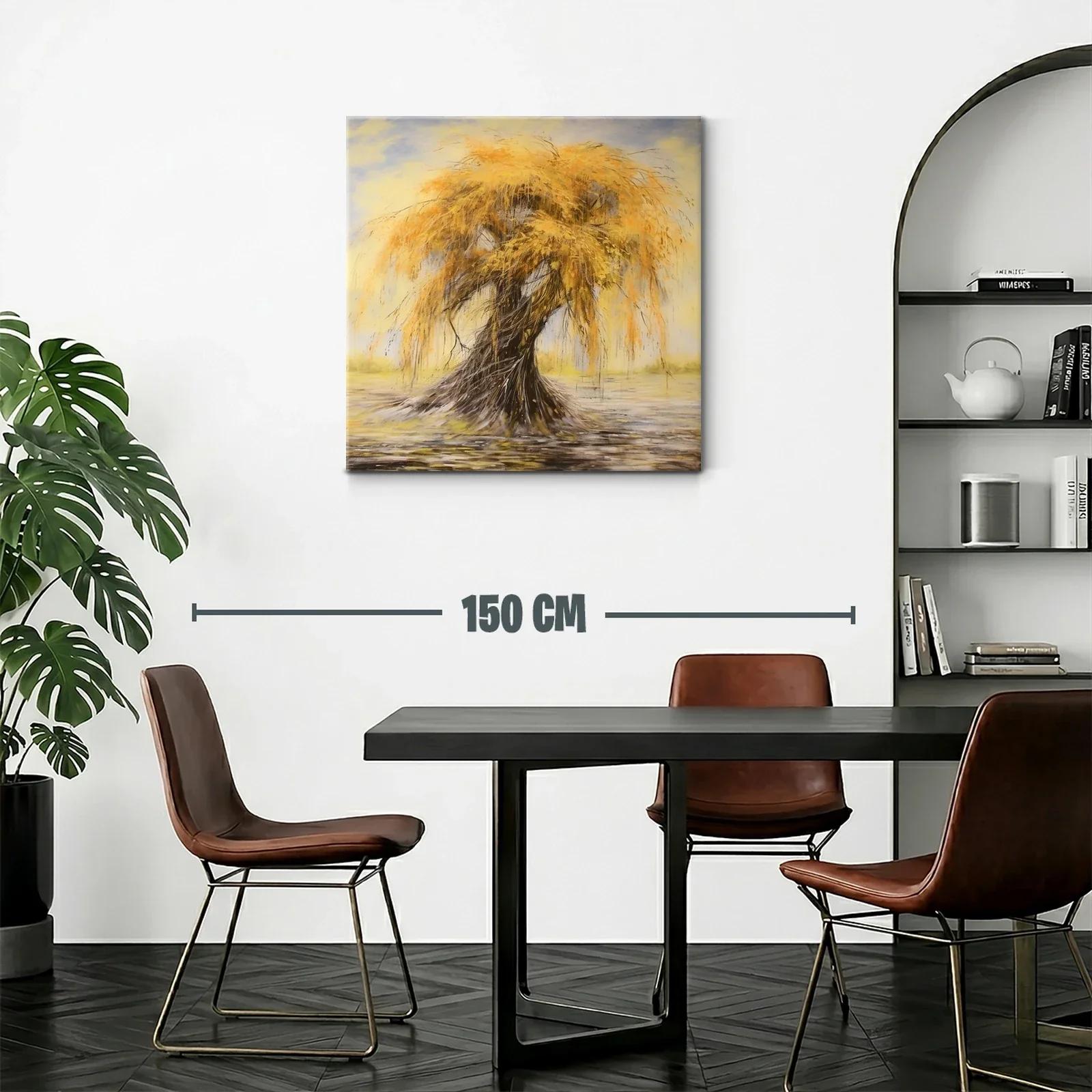 Cuadro árbol otoñal con ramas doradas y fondo suave — miniatura 2