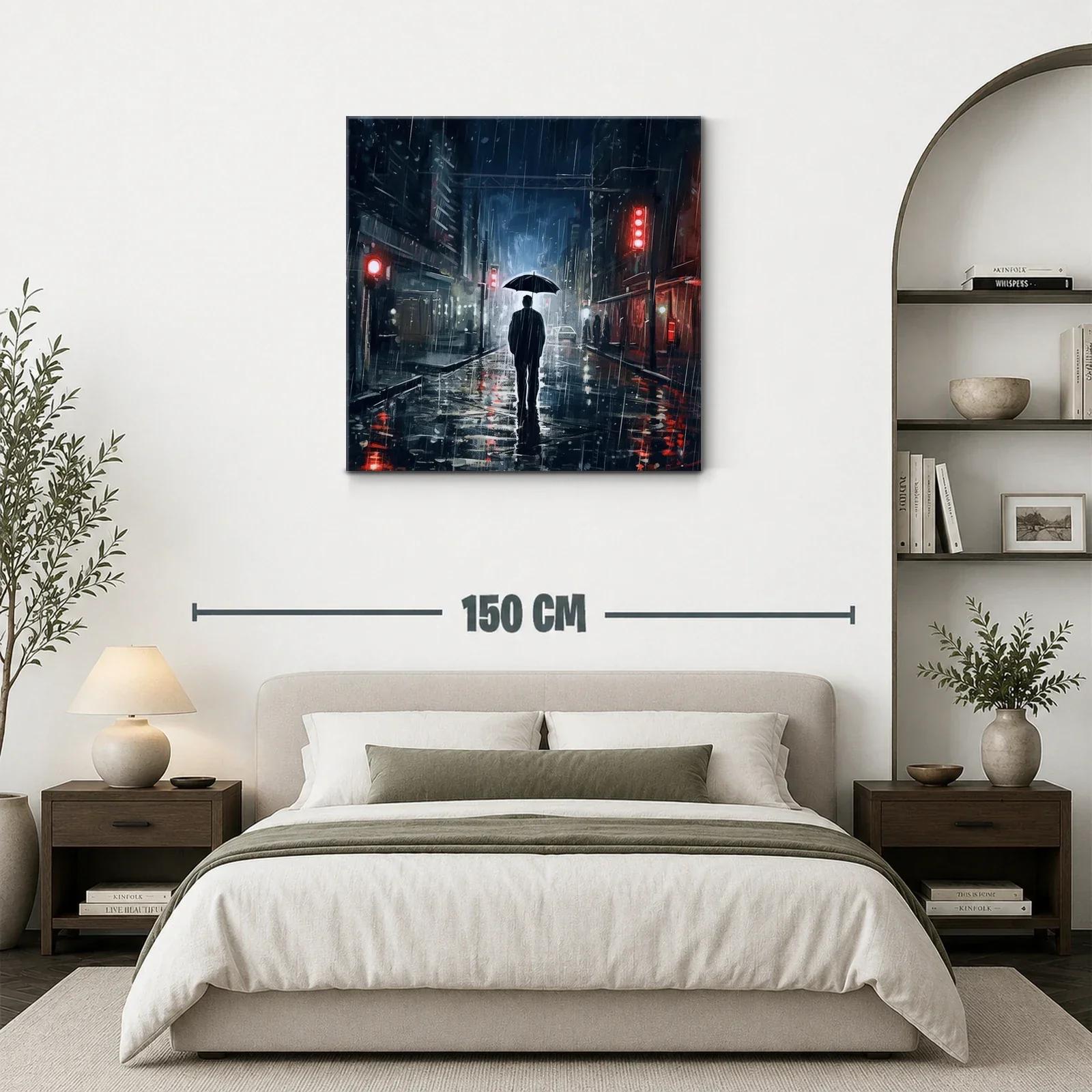 Figura solitaria bajo la lluvia en ciudad nocturna — miniatura 3