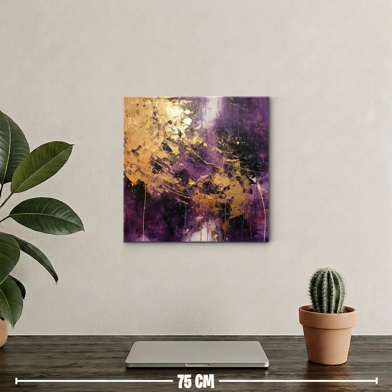 Cuadro abstracto con detalles dorados y tonos violetas intensos — miniatura 2