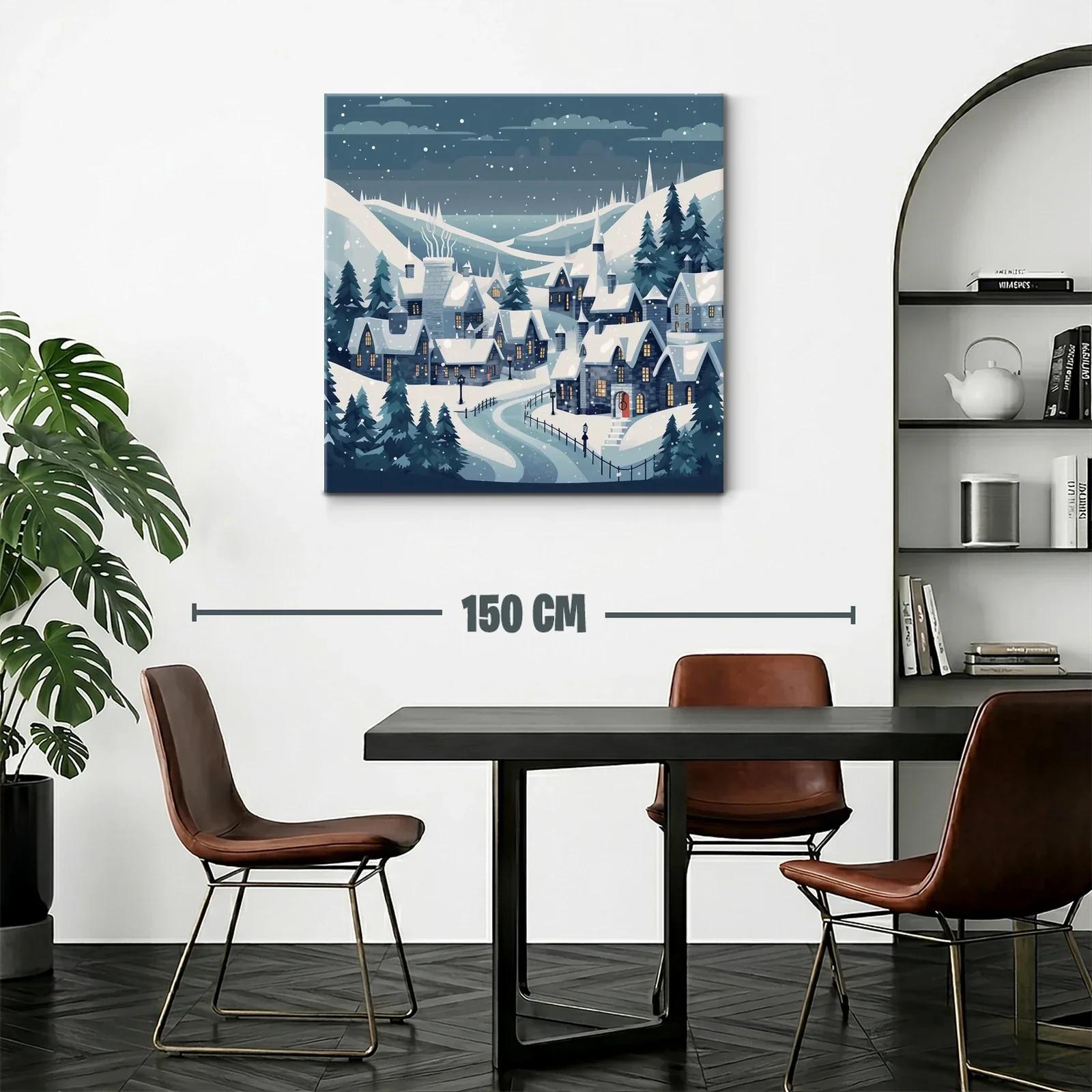 Paisaje invernal con pueblo nevado bajo un cielo estrellado — miniatura 2