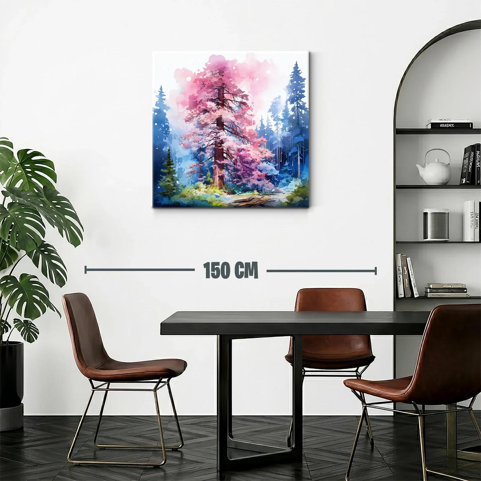 Bosque encantado con árbol de flores rosadas vibrantes — miniatura 2