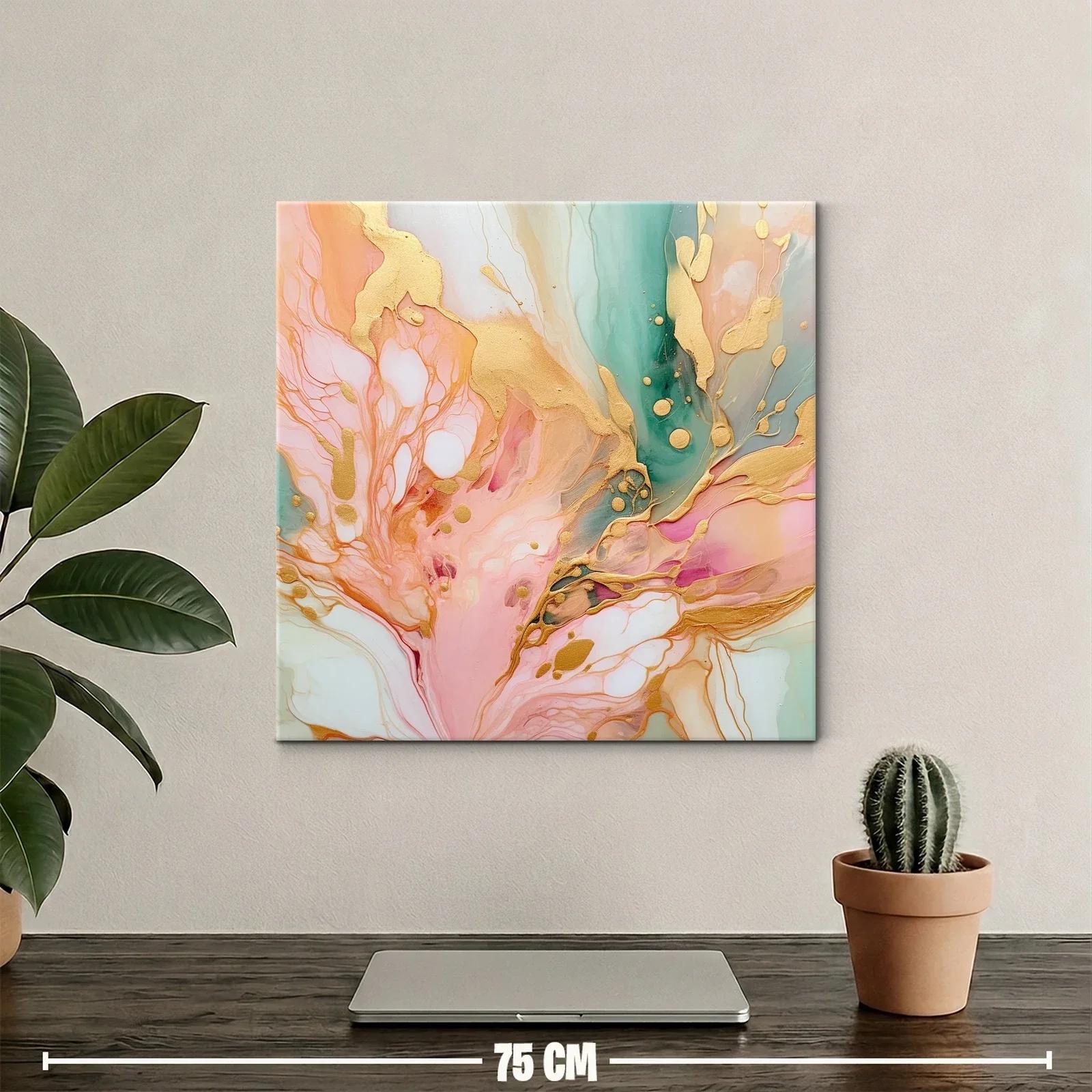 Cuadro artístico abstracto en tonos pastel con dorado brillante — miniatura 2