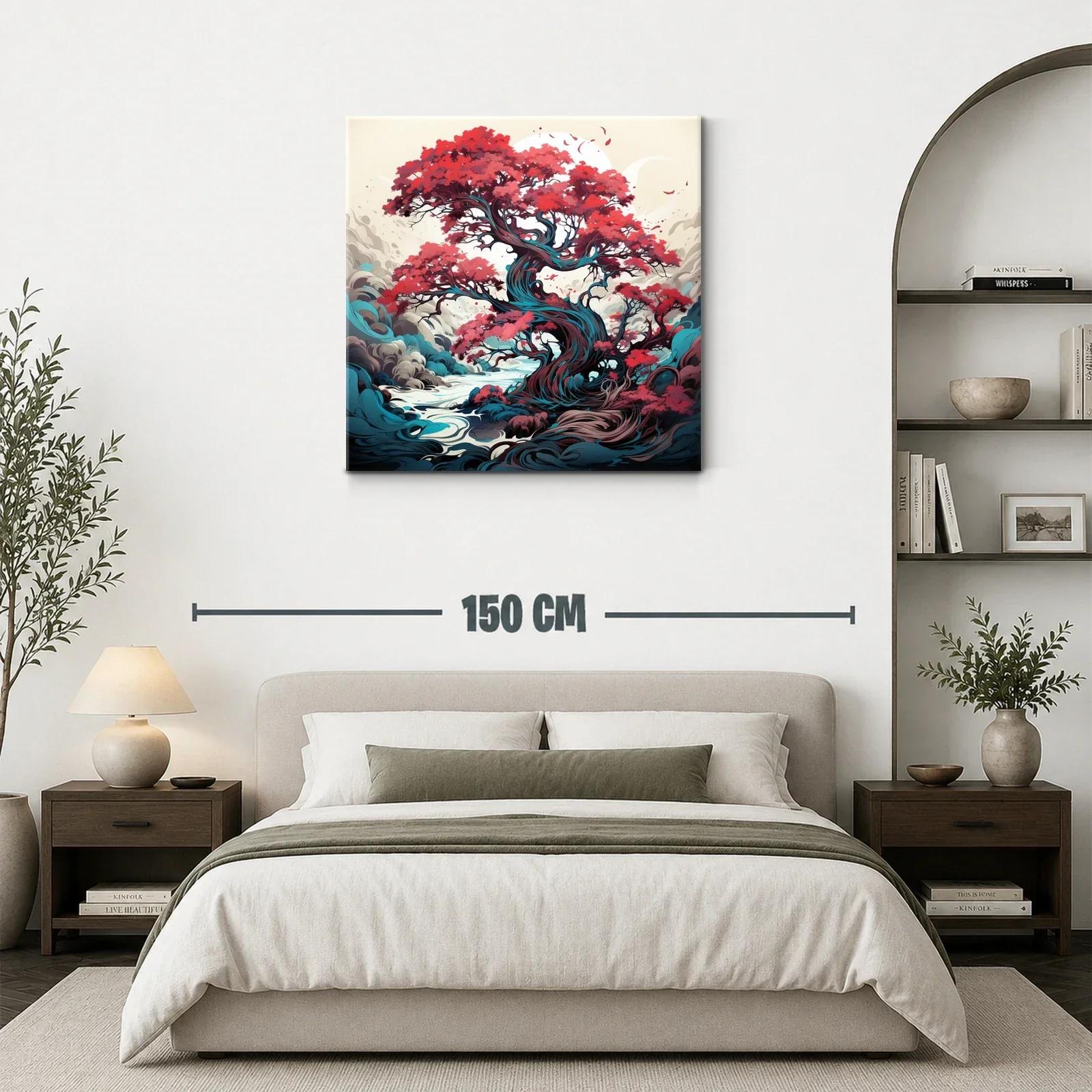Árbol mágico con vibrantes hojas rojas y fondo onírico — miniatura 3