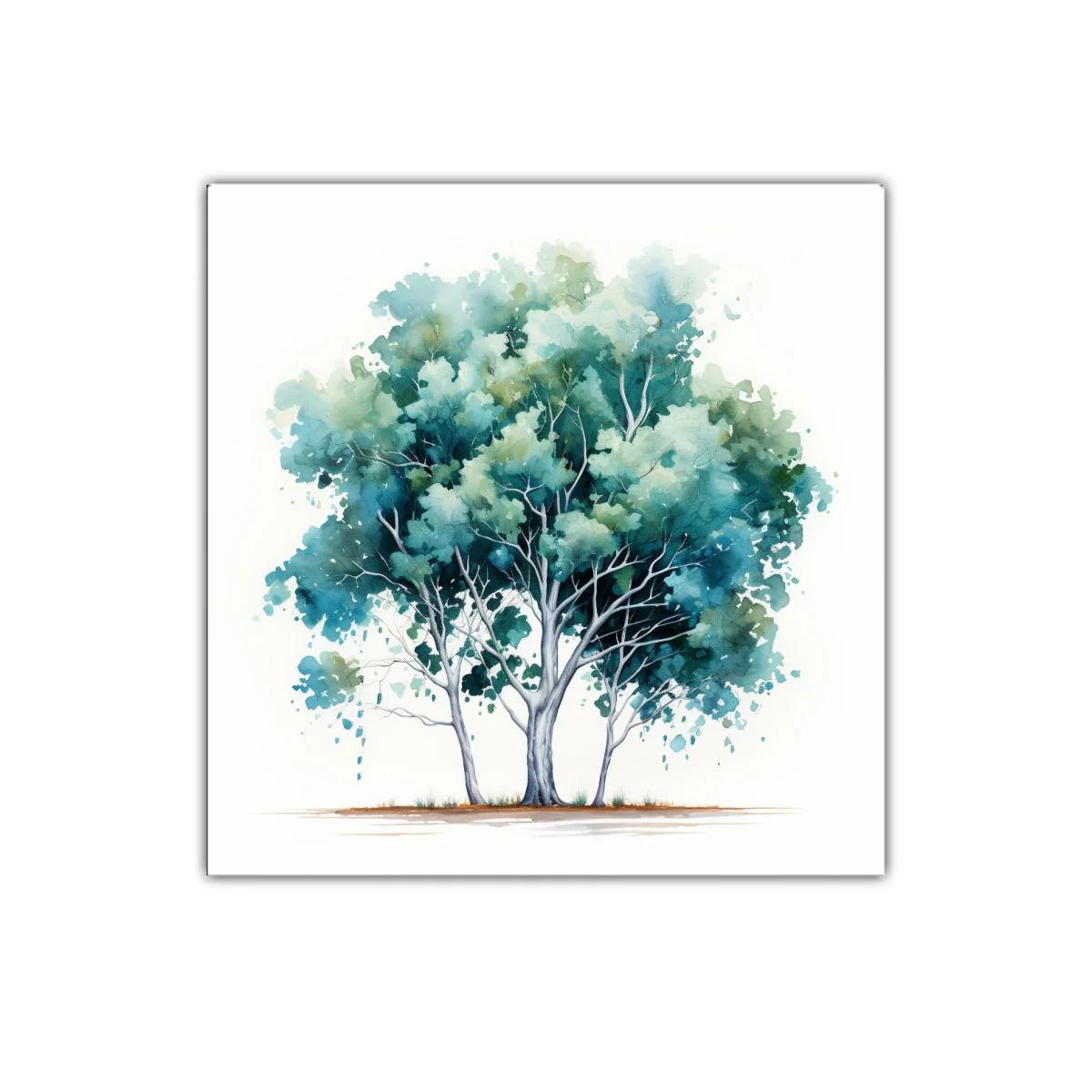 Cuadro decorativo con árbol en tonos azules y verdes