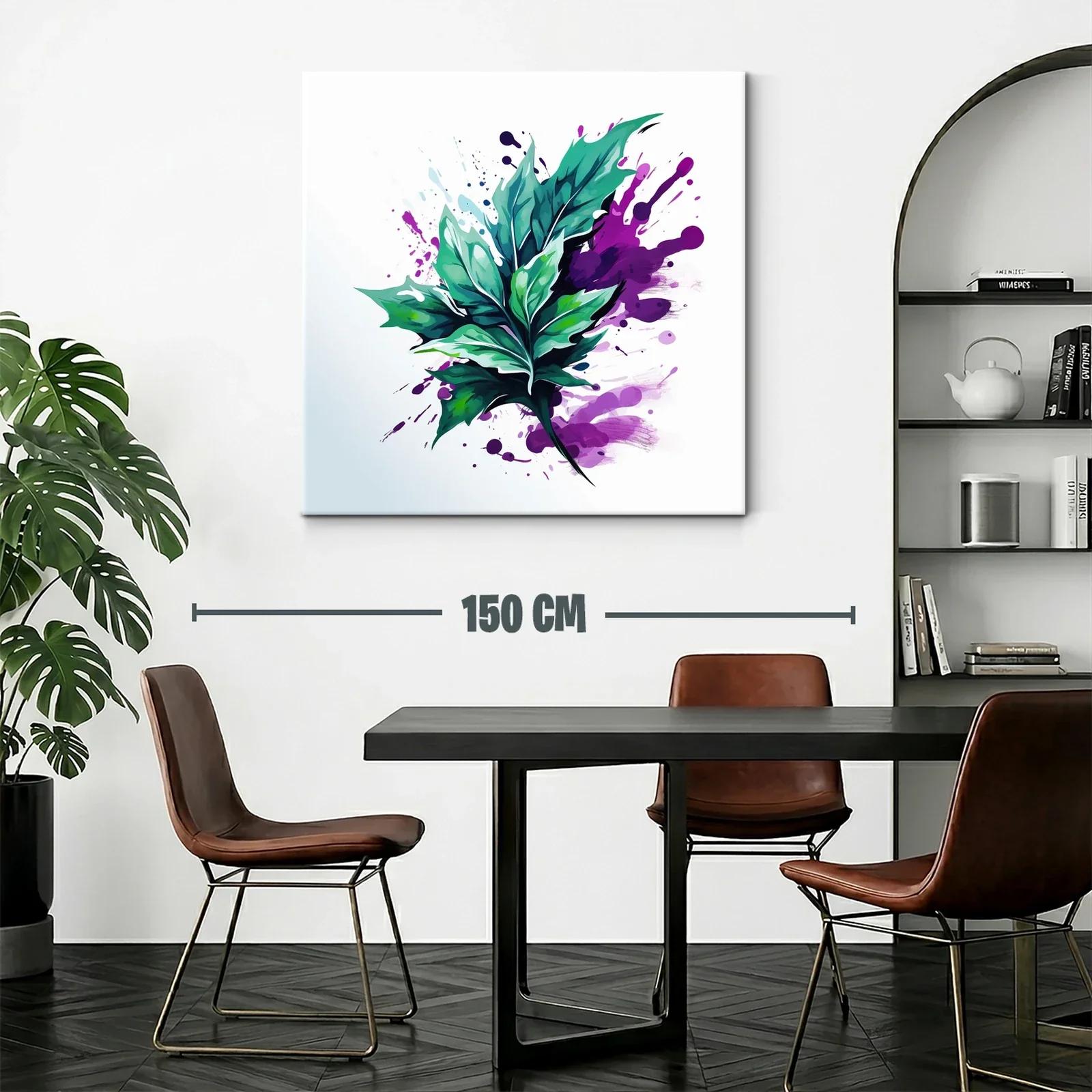 Hoja verde vibrante con salpicaduras moradas abstractas — miniatura 2