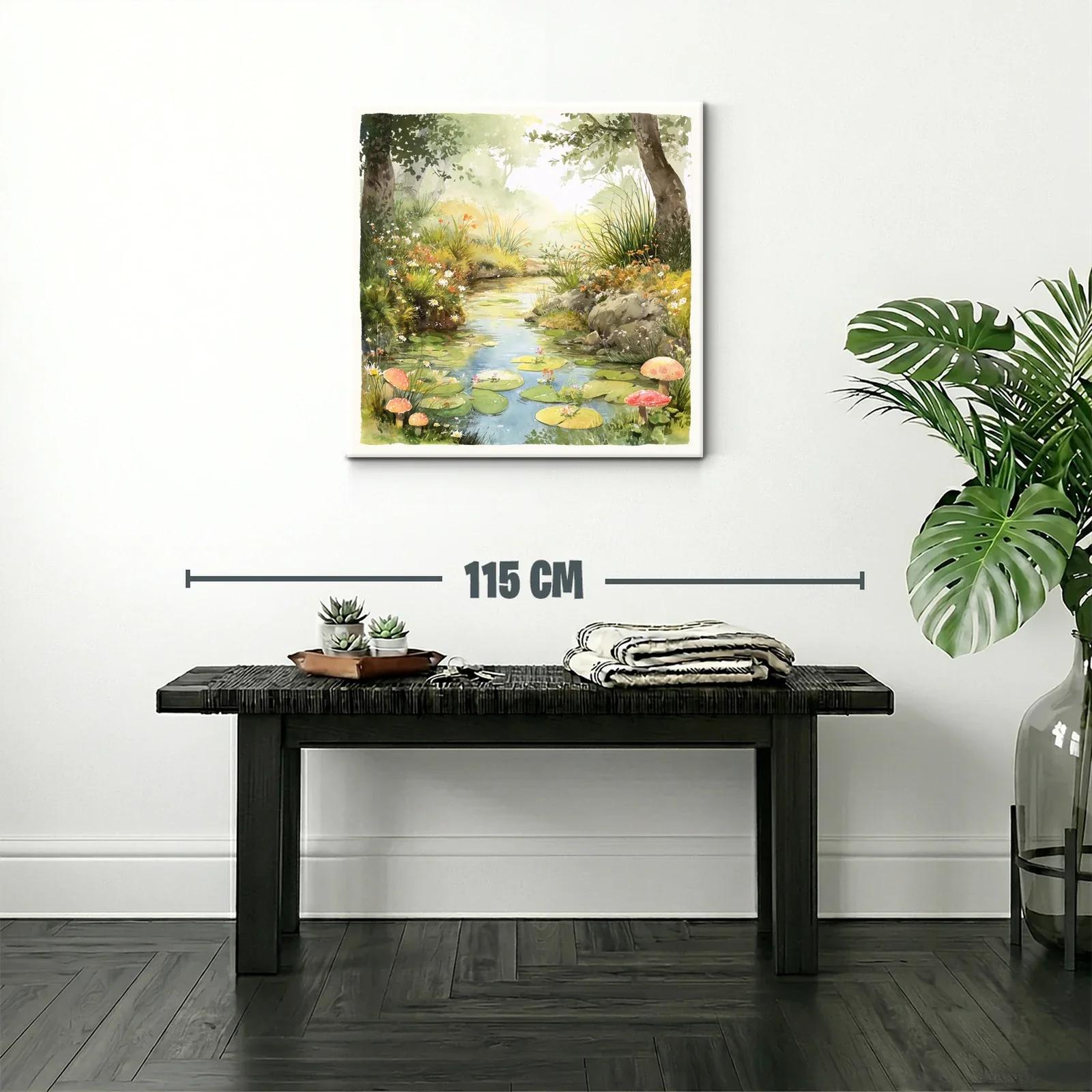 Paisaje natural con estanque y setas entre vegetación — miniatura 2