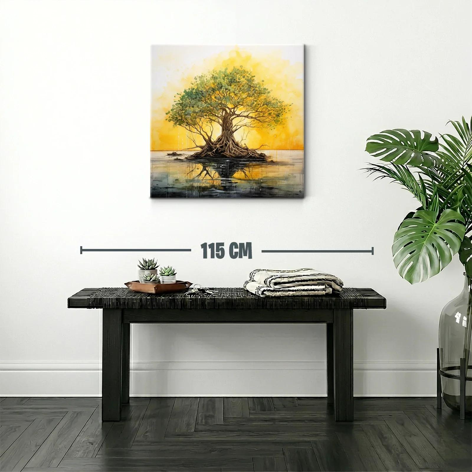Árbol reflejado en agua con tonos dorados y verdes — miniatura 2