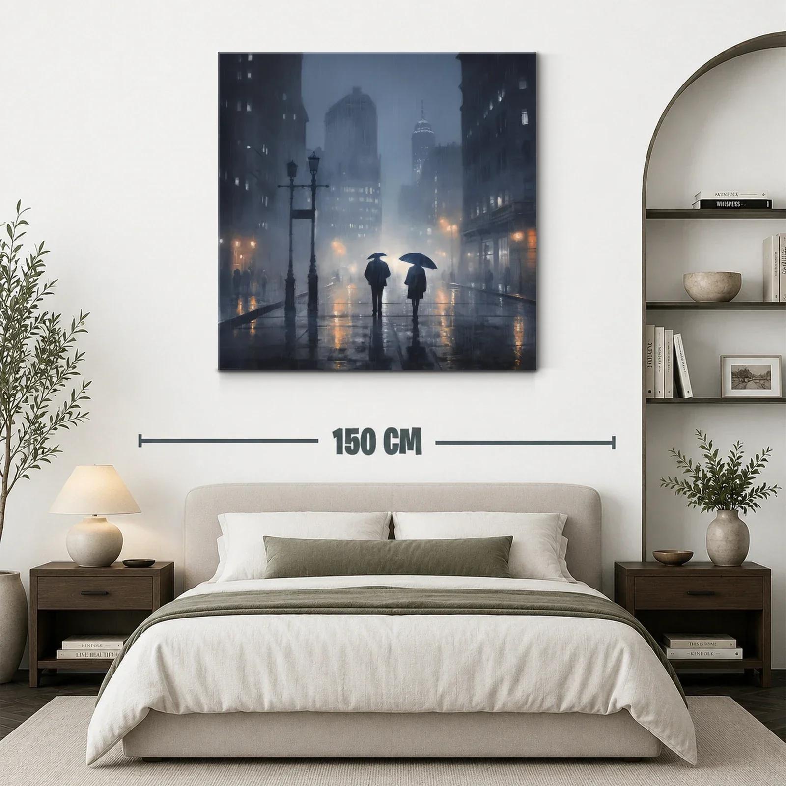 Escena urbana nocturna bajo la lluvia con dos figuras — miniatura 3