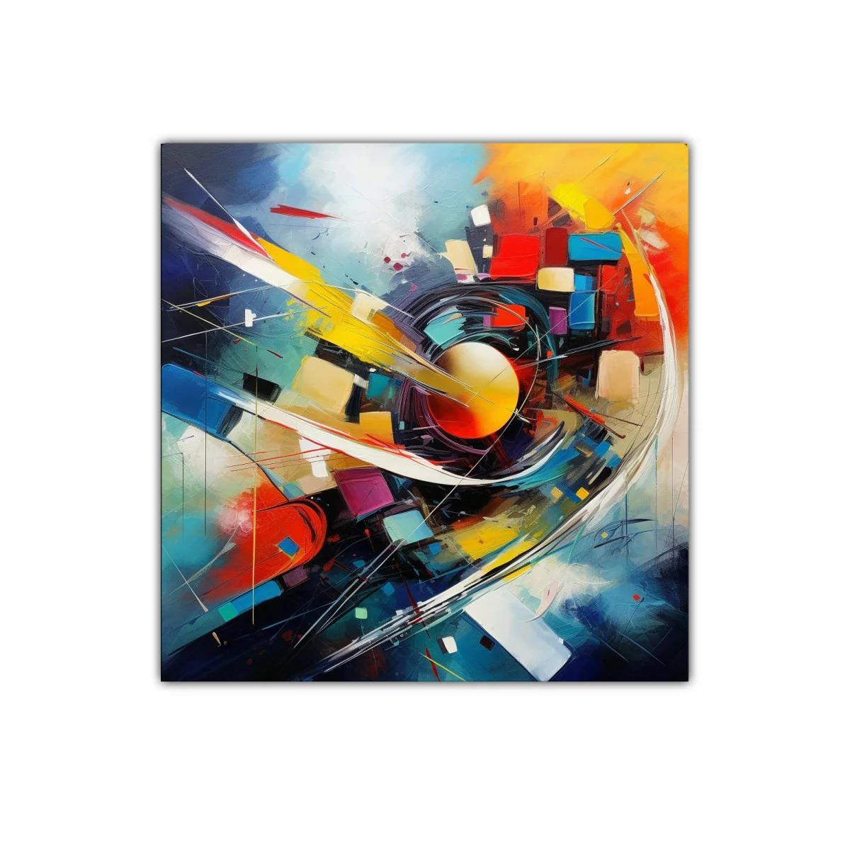 Cuadro abstracto vibrante con formas dinámicas y colores intensos