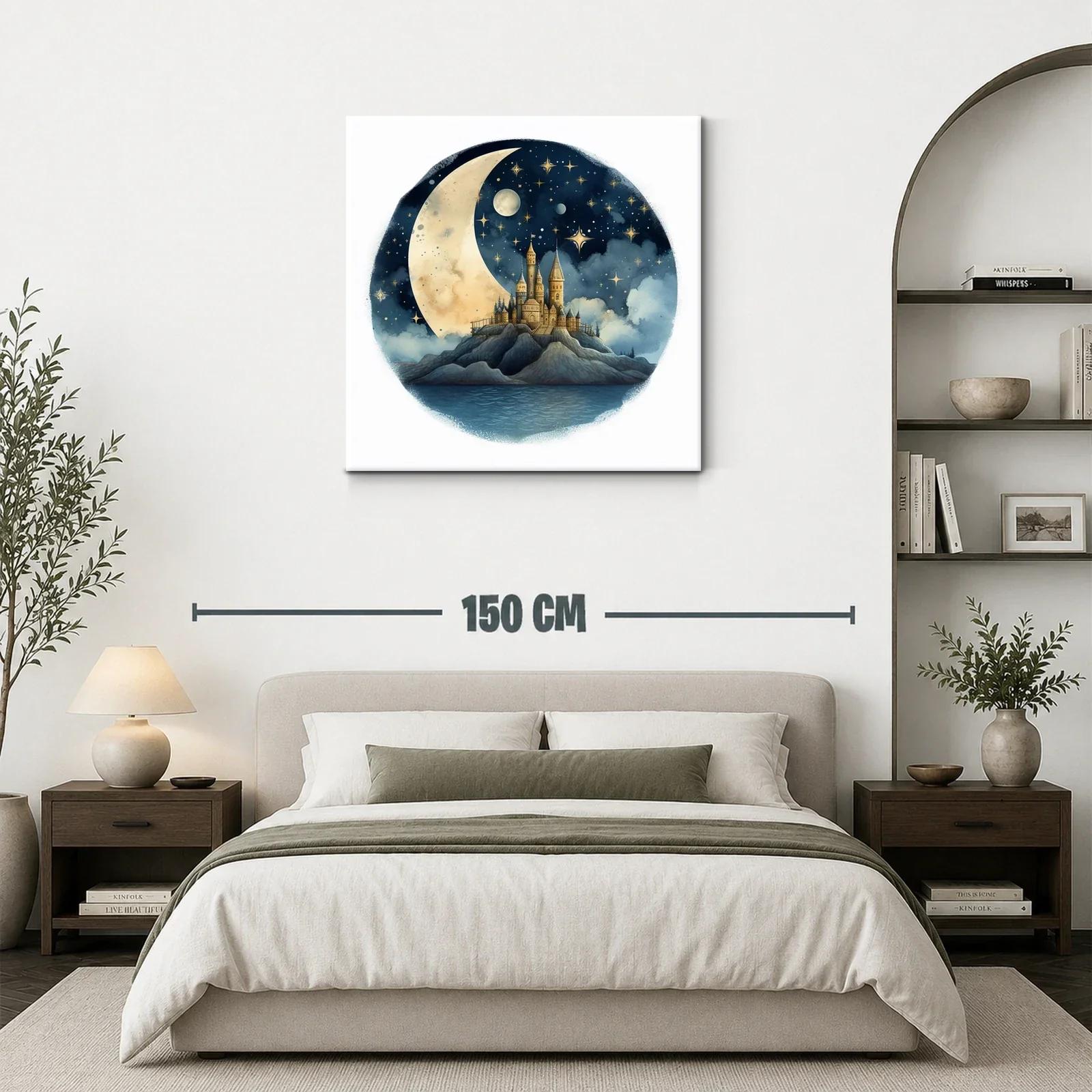 Castillo encantado bajo la luna y estrellas doradas — miniatura 3