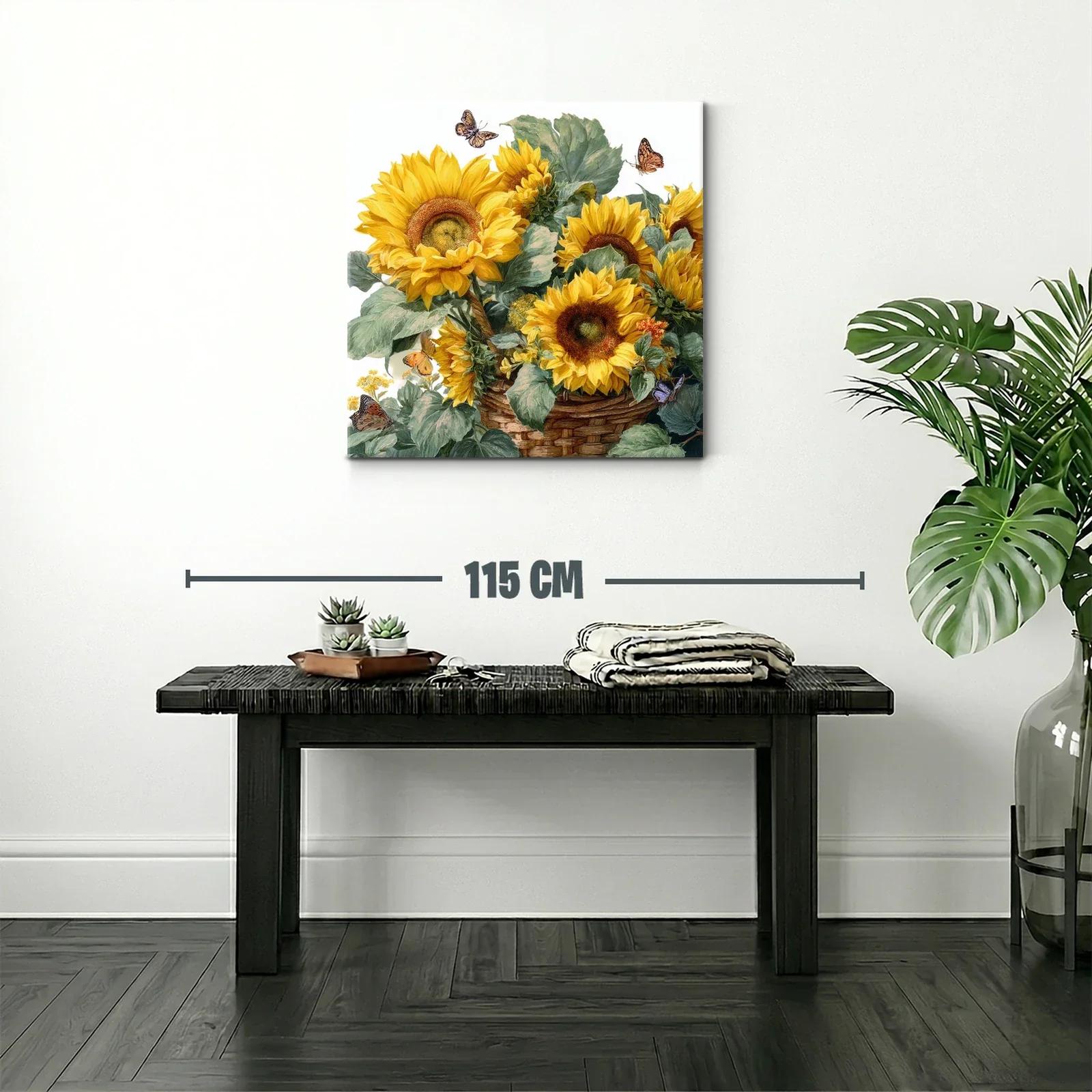 Cuadro con vibrantes girasoles y mariposas en tonos cálidos — miniatura 2