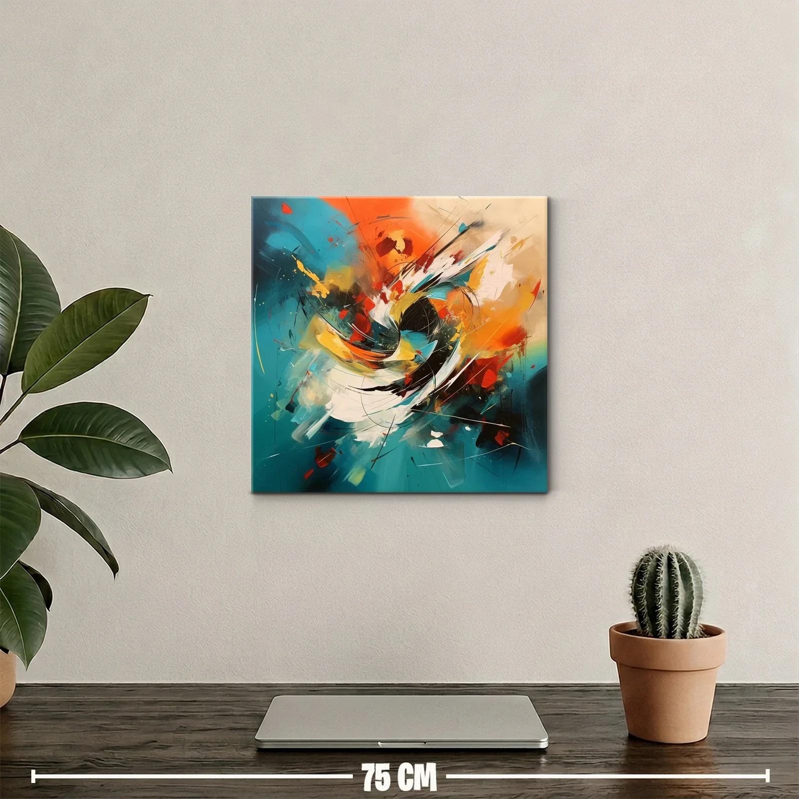 Cuadro abstracto enérgico con tonos cálidos y azules vibrantes — miniatura 2