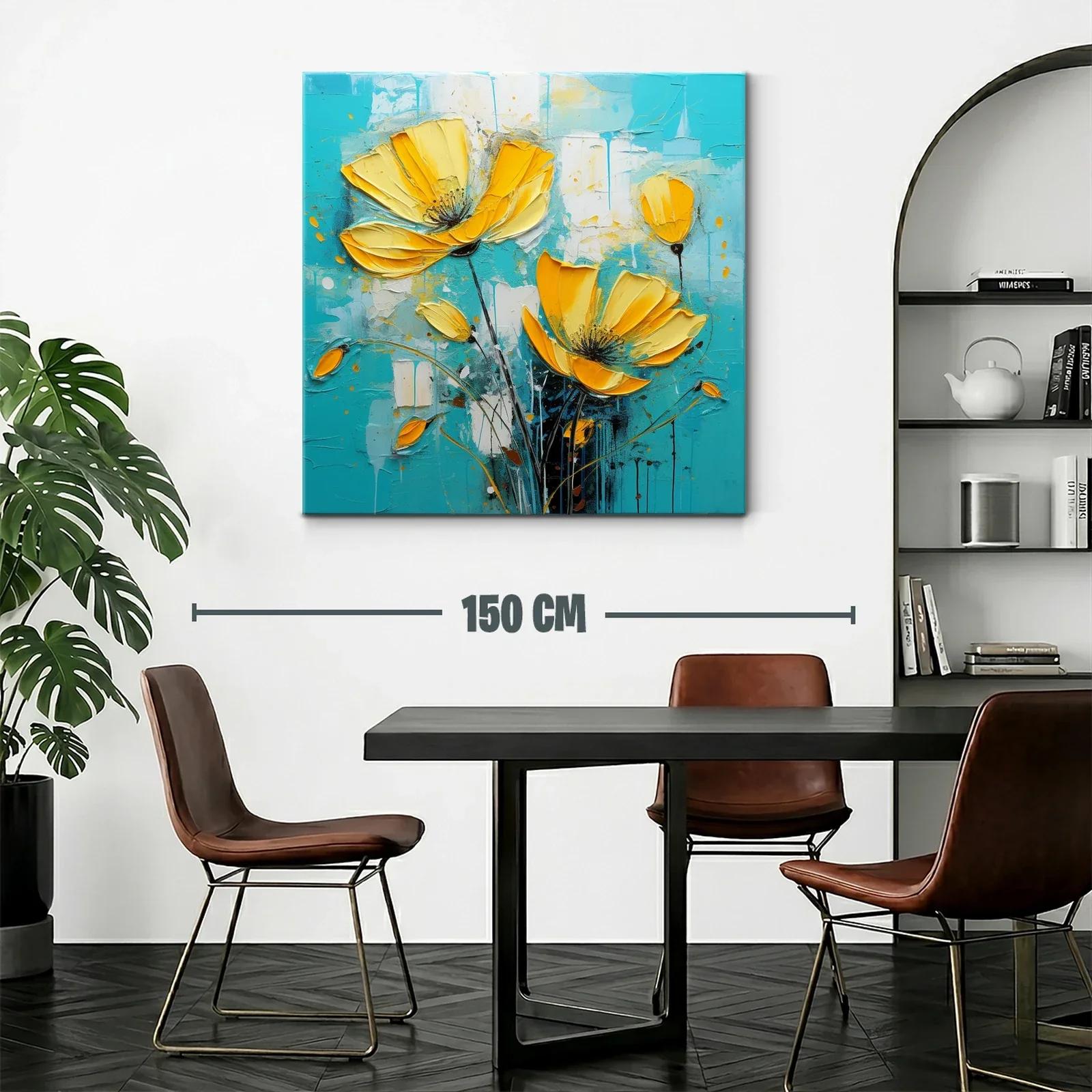Flores amarillas vibrantes sobre fondo turquesa — miniatura 2