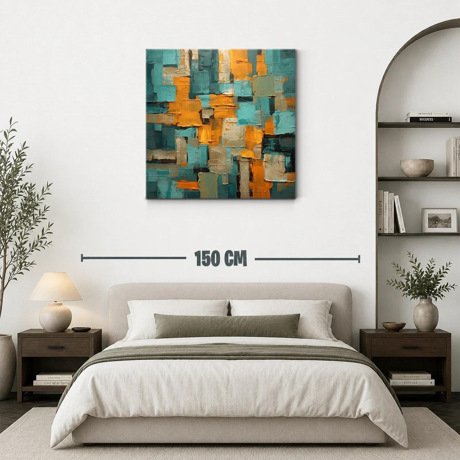 Composición abstracta con tonos cálidos y turquesa vibrante — miniatura 3