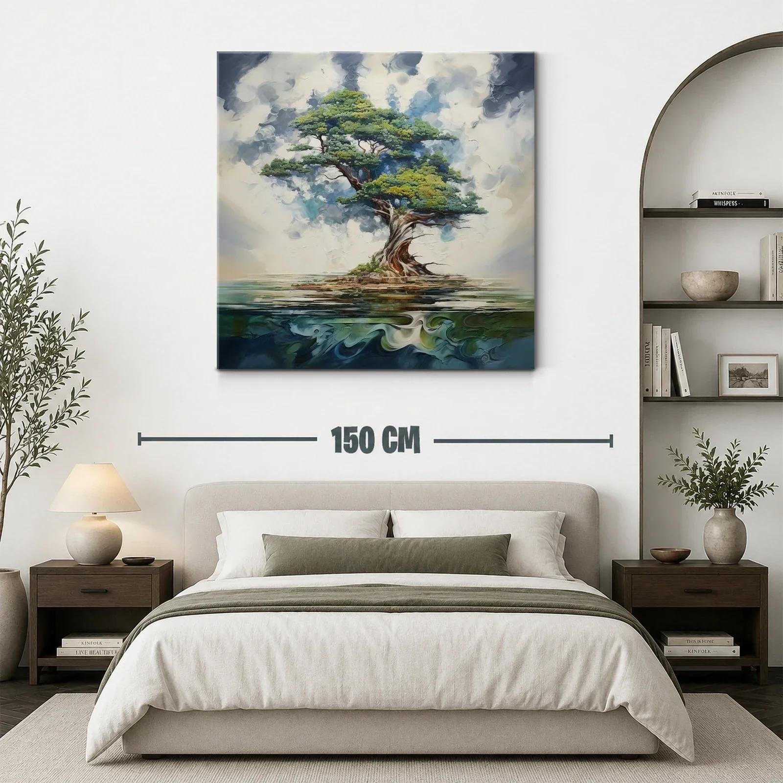Árbol solitario con ramas expansivas sobre agua tranquila — miniatura 3
