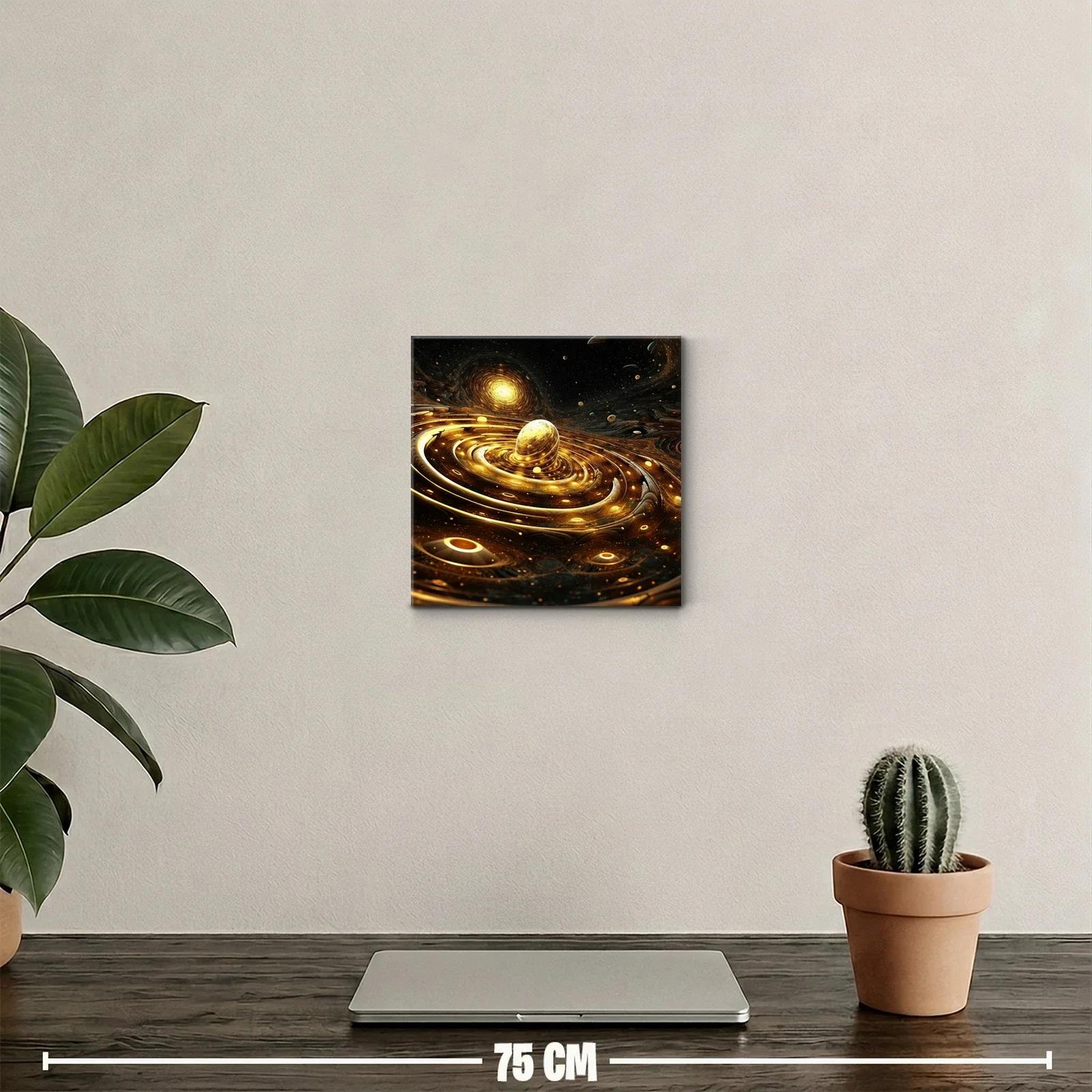 Cuadro abstracto con espirales doradas y estrellas — miniatura 2
