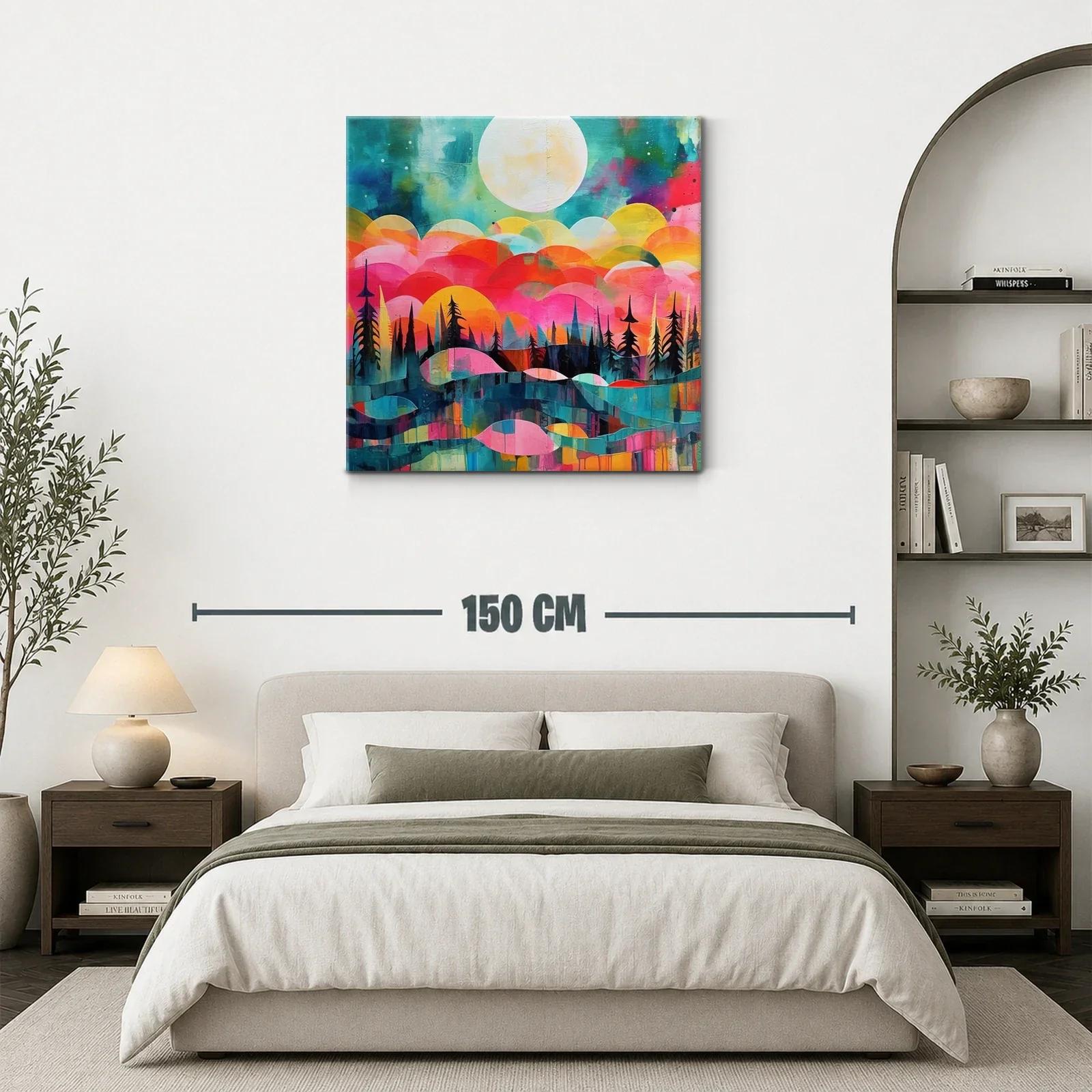 Paisaje abstracto con luna llena y árboles silueteados — miniatura 3