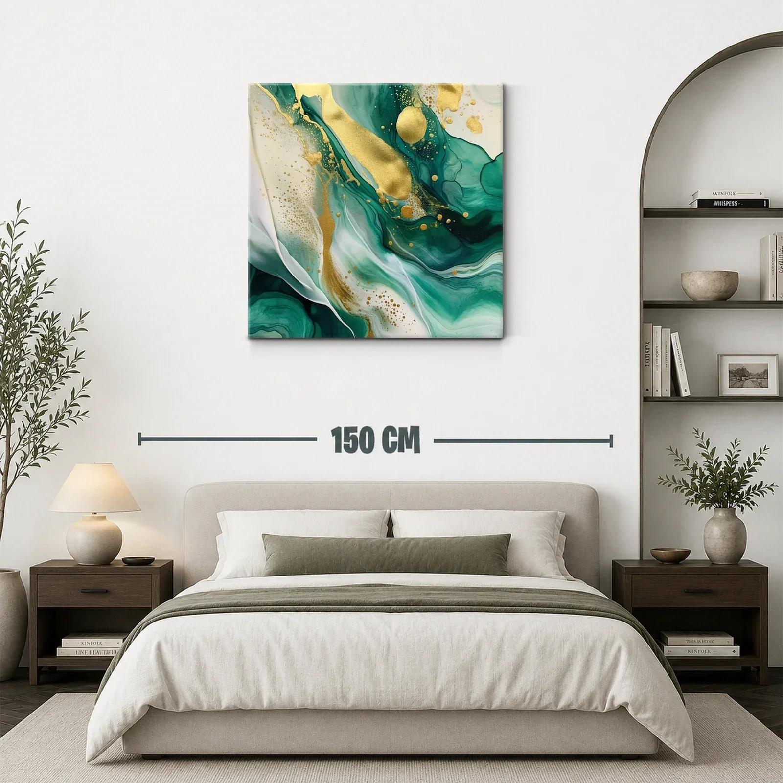 Cuadro Abstracto con Tonos Verdes y Detalles Dorados — miniatura 3