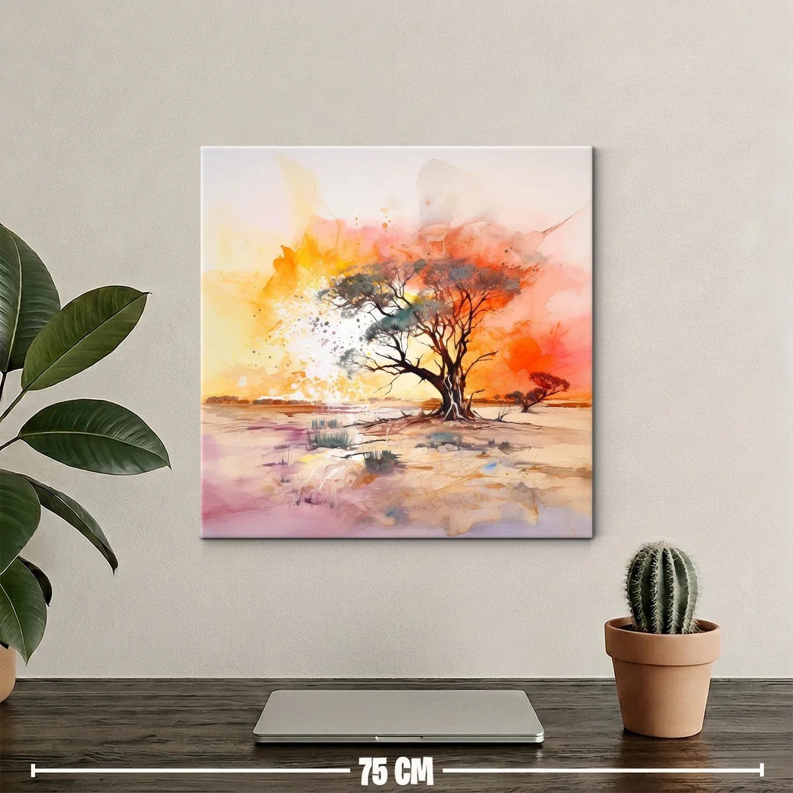 Paisaje de árbol solitario al atardecer en tonos cálidos — miniatura 2
