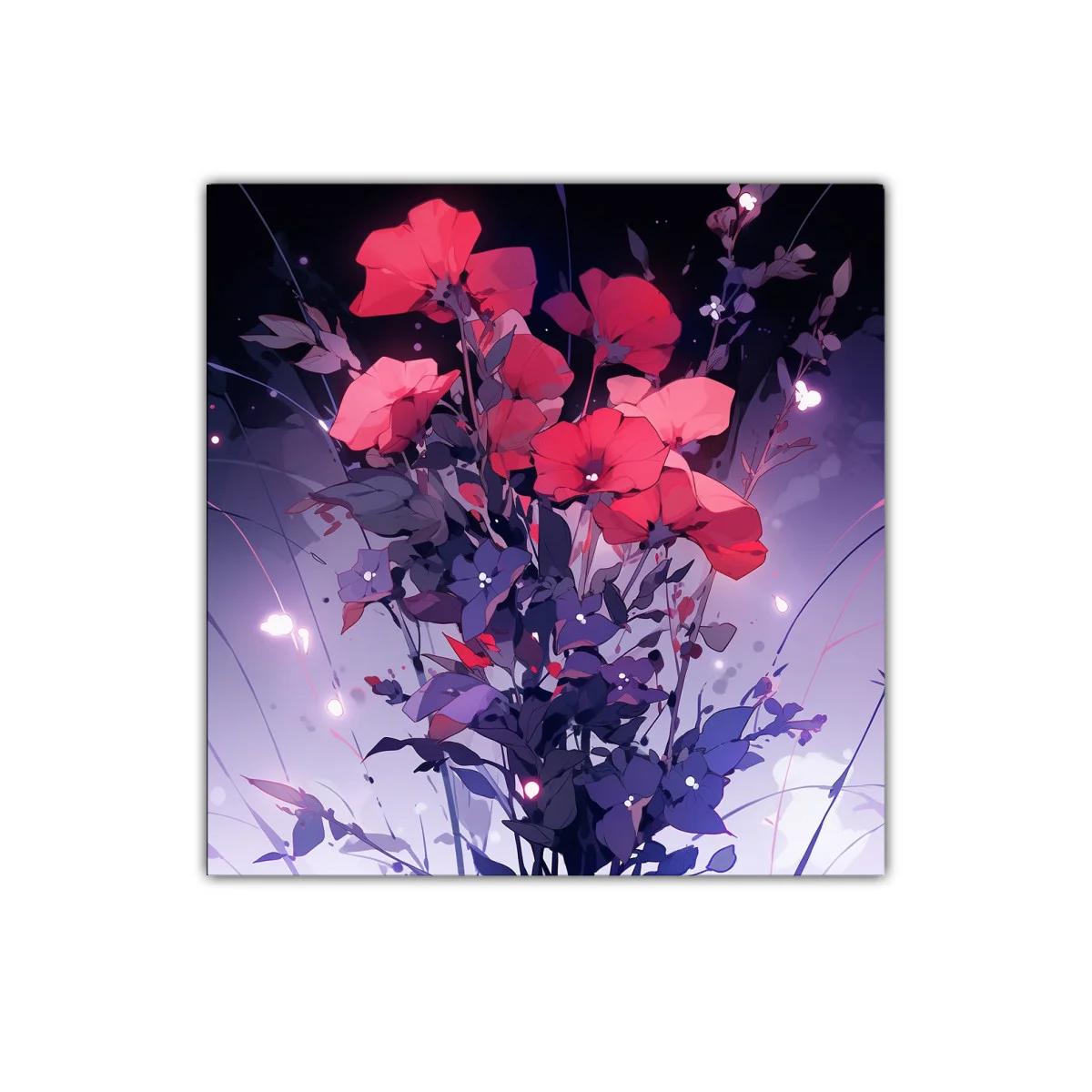 Ramo floral vibrante con contraste en tonos rojos y morados