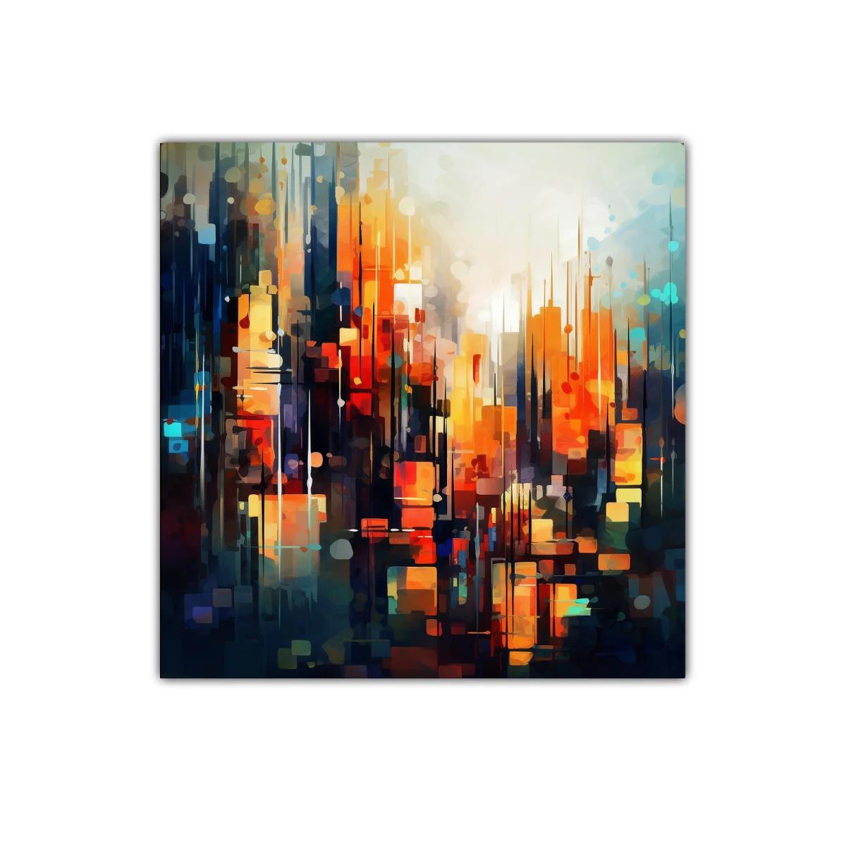 Abstracto urbano con vibrantes tonos cálidos y fríos equilibrados