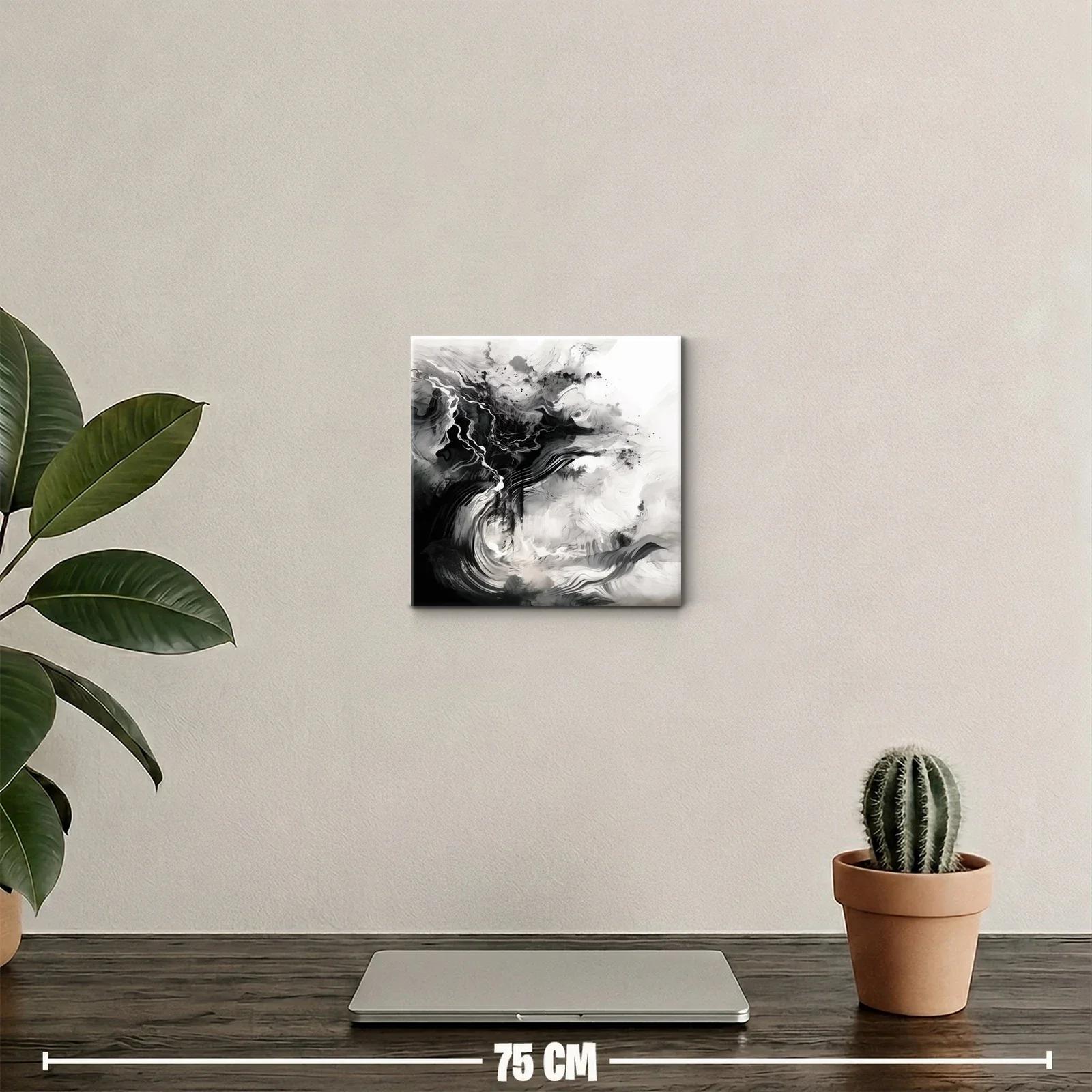 Cuadro abstracto en tonos monócromos con movimiento fluido — miniatura 2