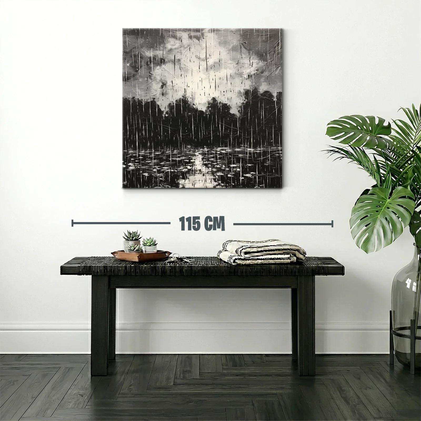 Cuadro artístico paisaje lluvioso en tonos gris y negro — miniatura 2