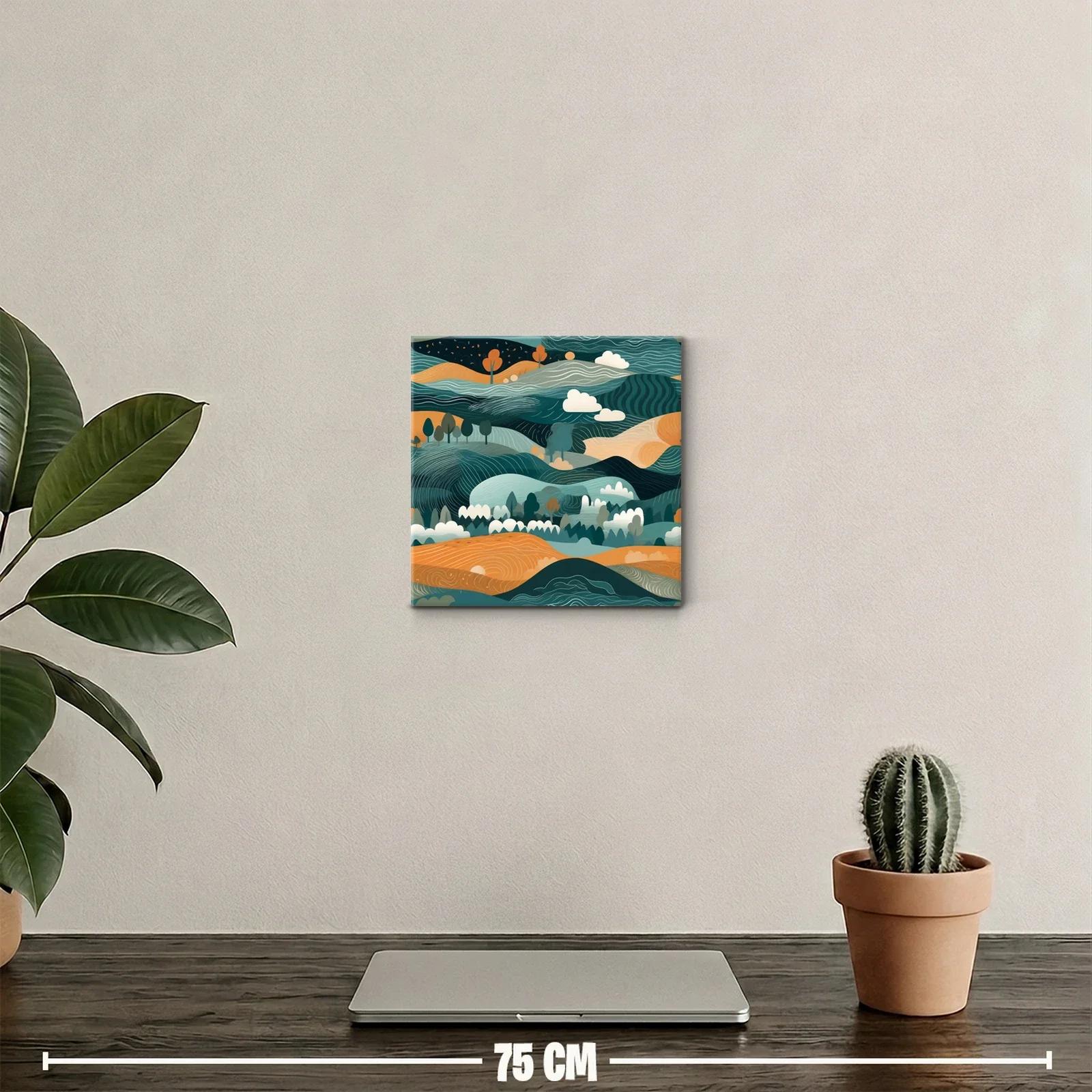Paisaje abstracto con colinas onduladas y árboles coloridos — miniatura 2