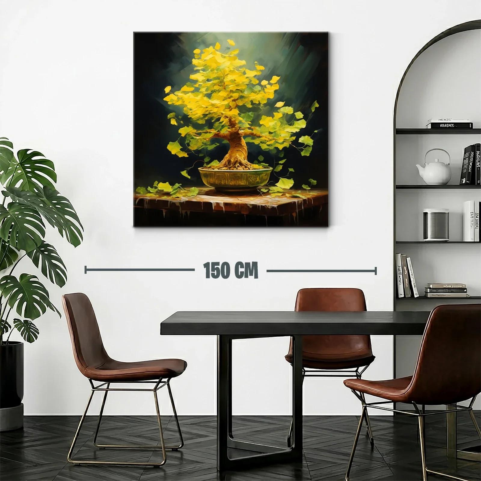 Árbol bonsái con hojas doradas vibrantes sobre mesa rústica — miniatura 2