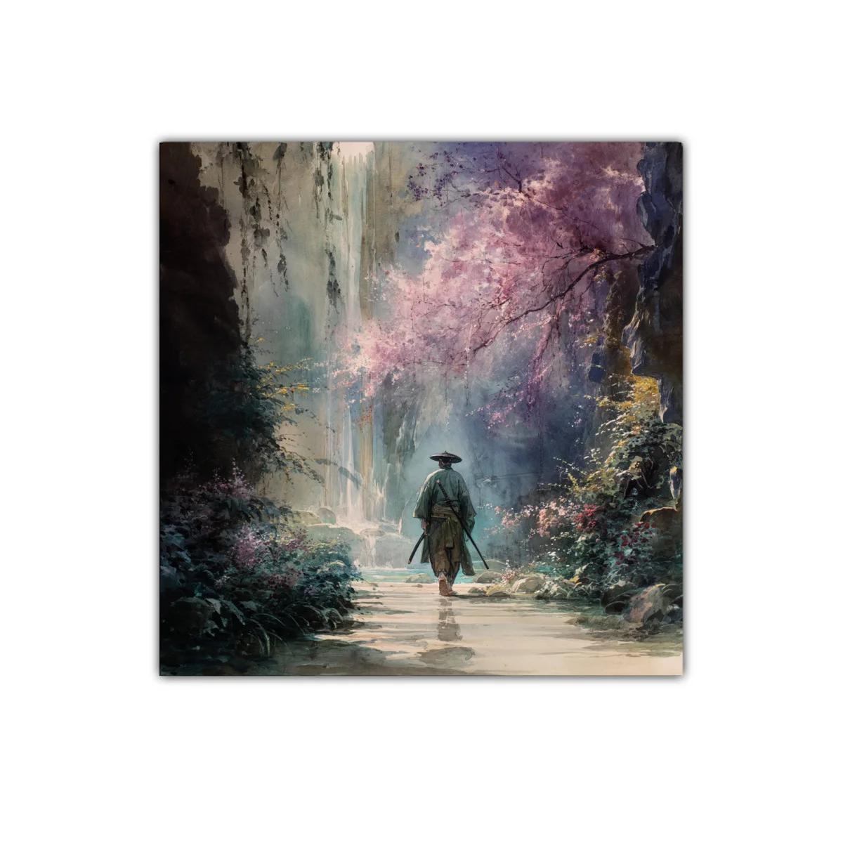 Caminante solitario en bosque de cerezos en flor — imagen principal