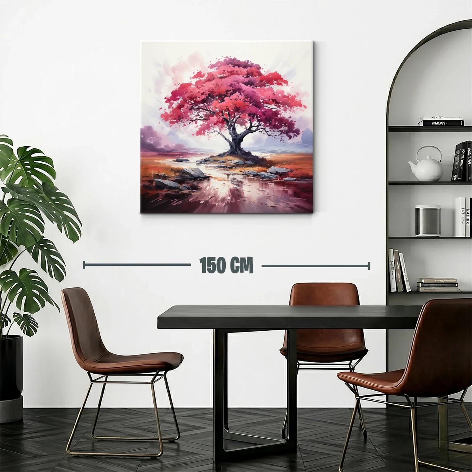Árbol en tonos rosas y rojos sobre paisaje sereno — miniatura 2